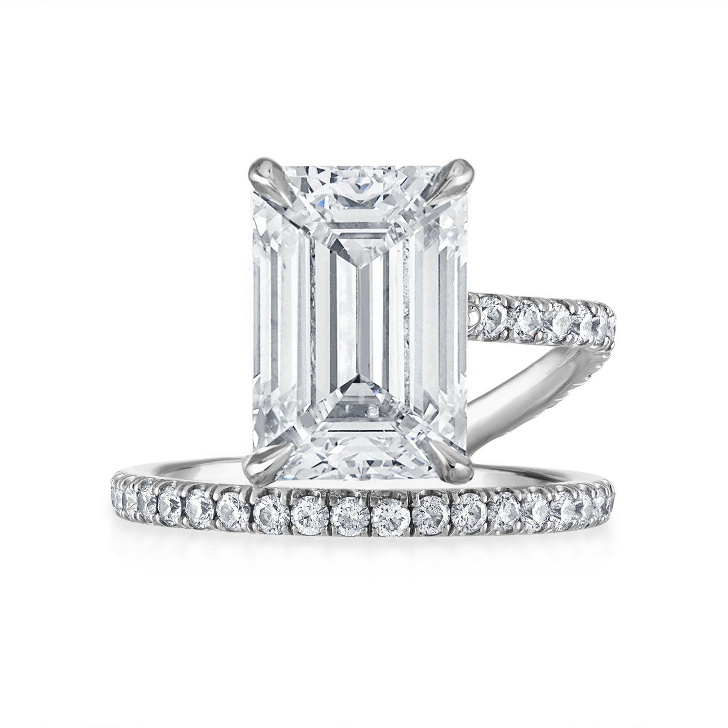 Emerald Band and a Half Engagement Ring in Platinum