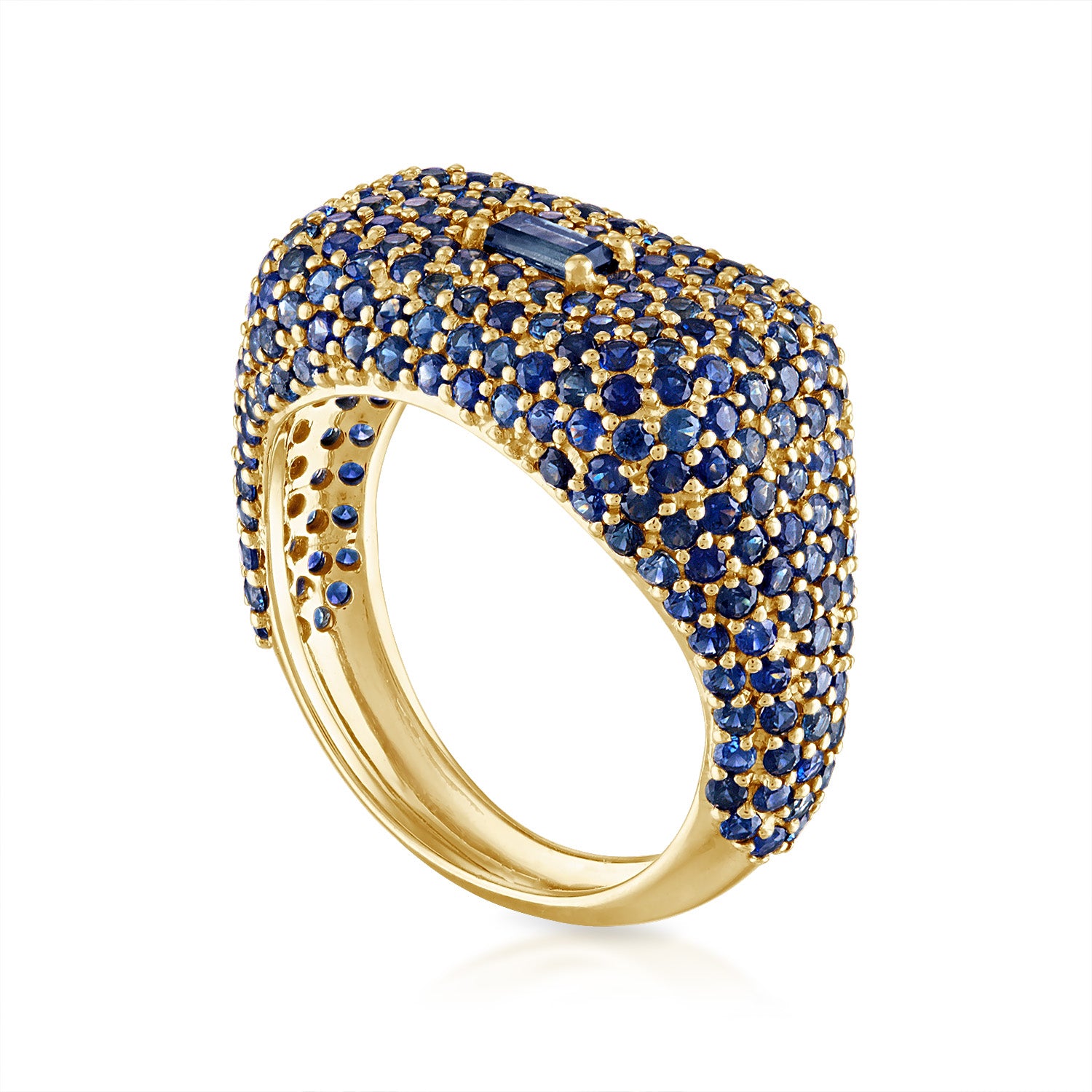 Blue Sapphire Domed Signet Ring in Yellow Gold