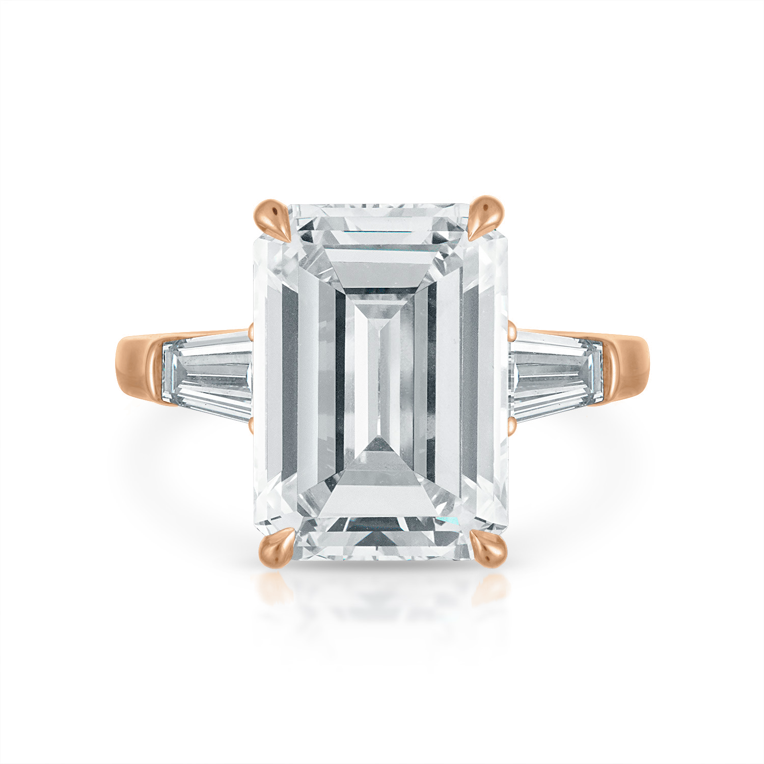 Engagement Ring Setting with Baguette Side Stones 14K Rose Gold Emerald