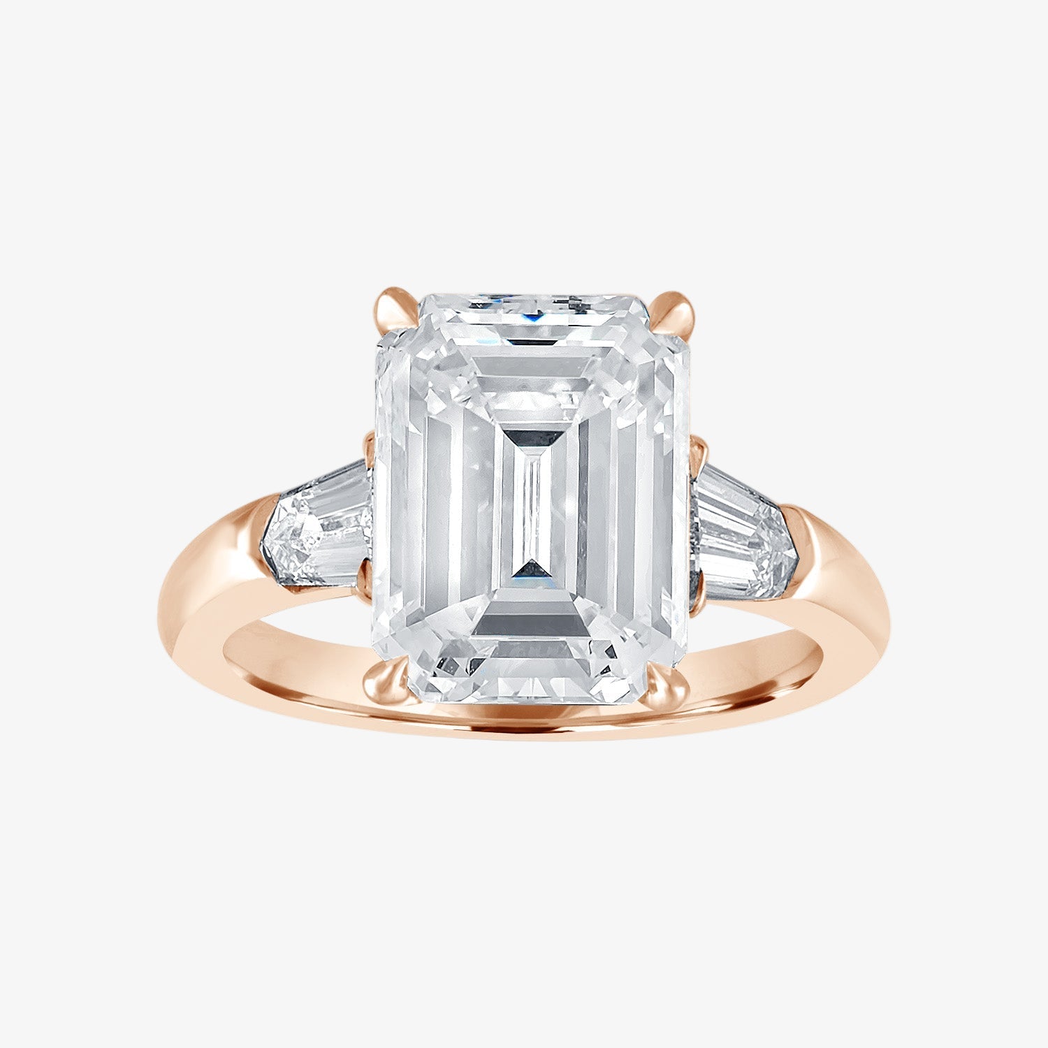 Engagement Ring Setting with Bullet Side Stones 14K Rose Gold Emerald