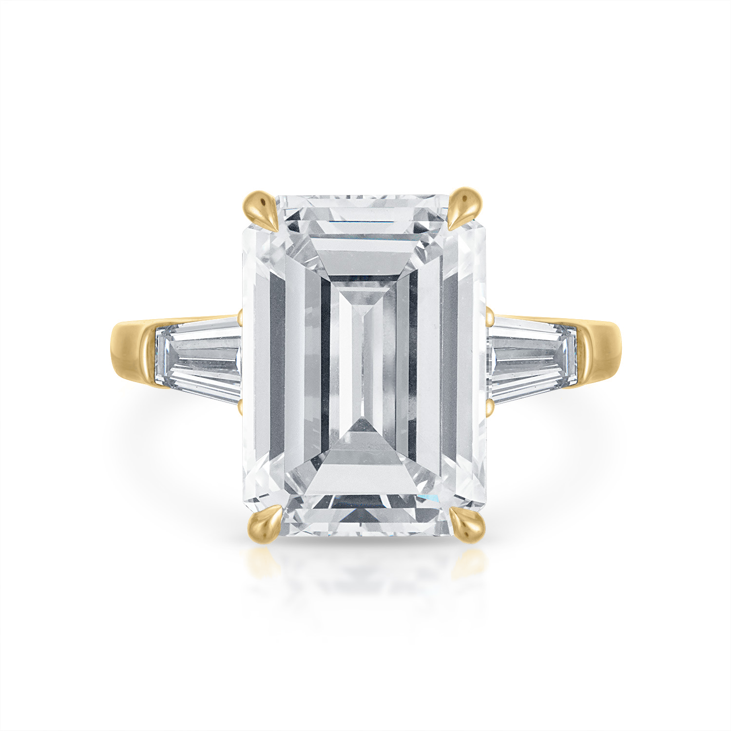 Engagement Ring Setting with Baguette Side Stones 18K Yellow Gold Emerald