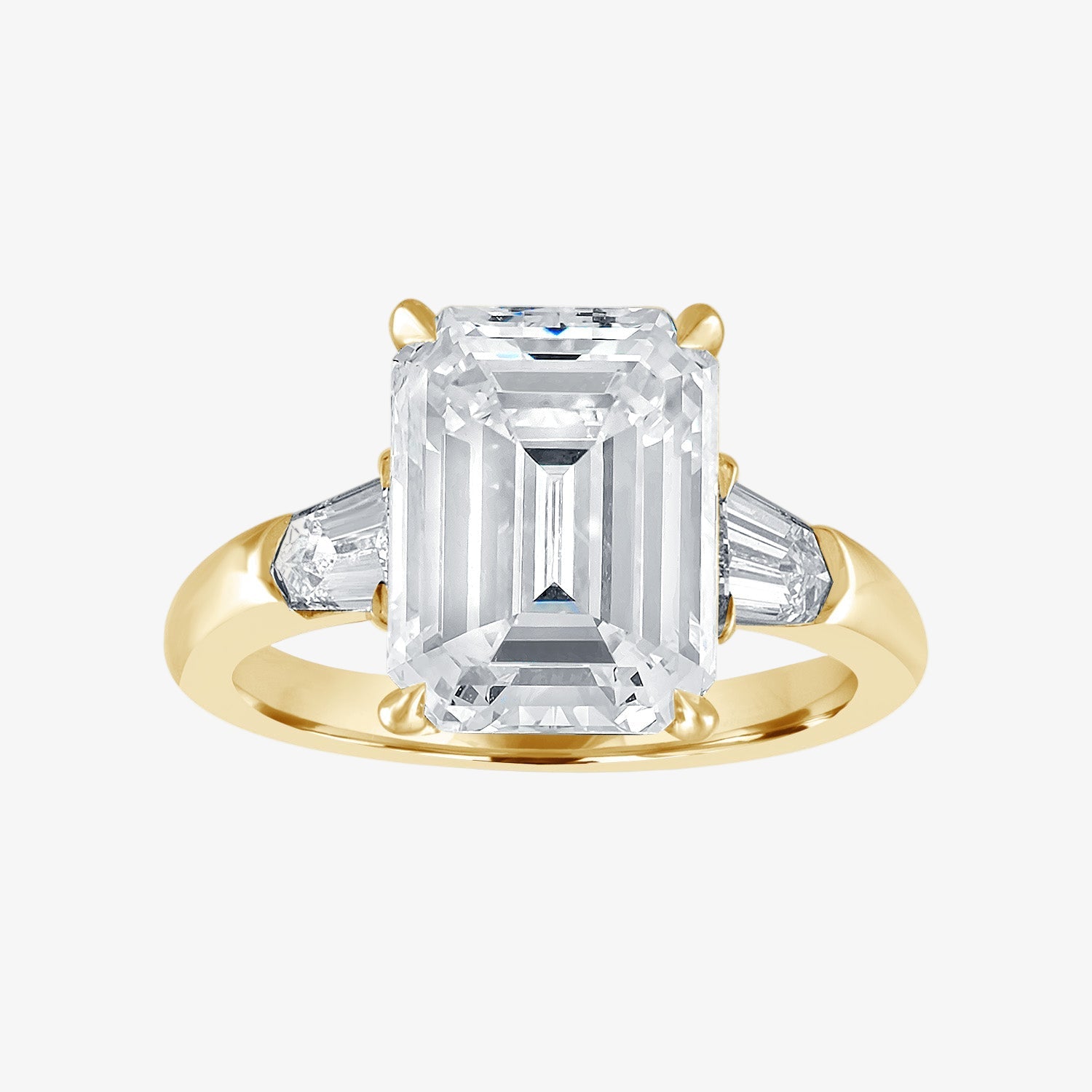 Engagement Ring Setting with Bullet Side Stones 18K Yellow Gold Emerald