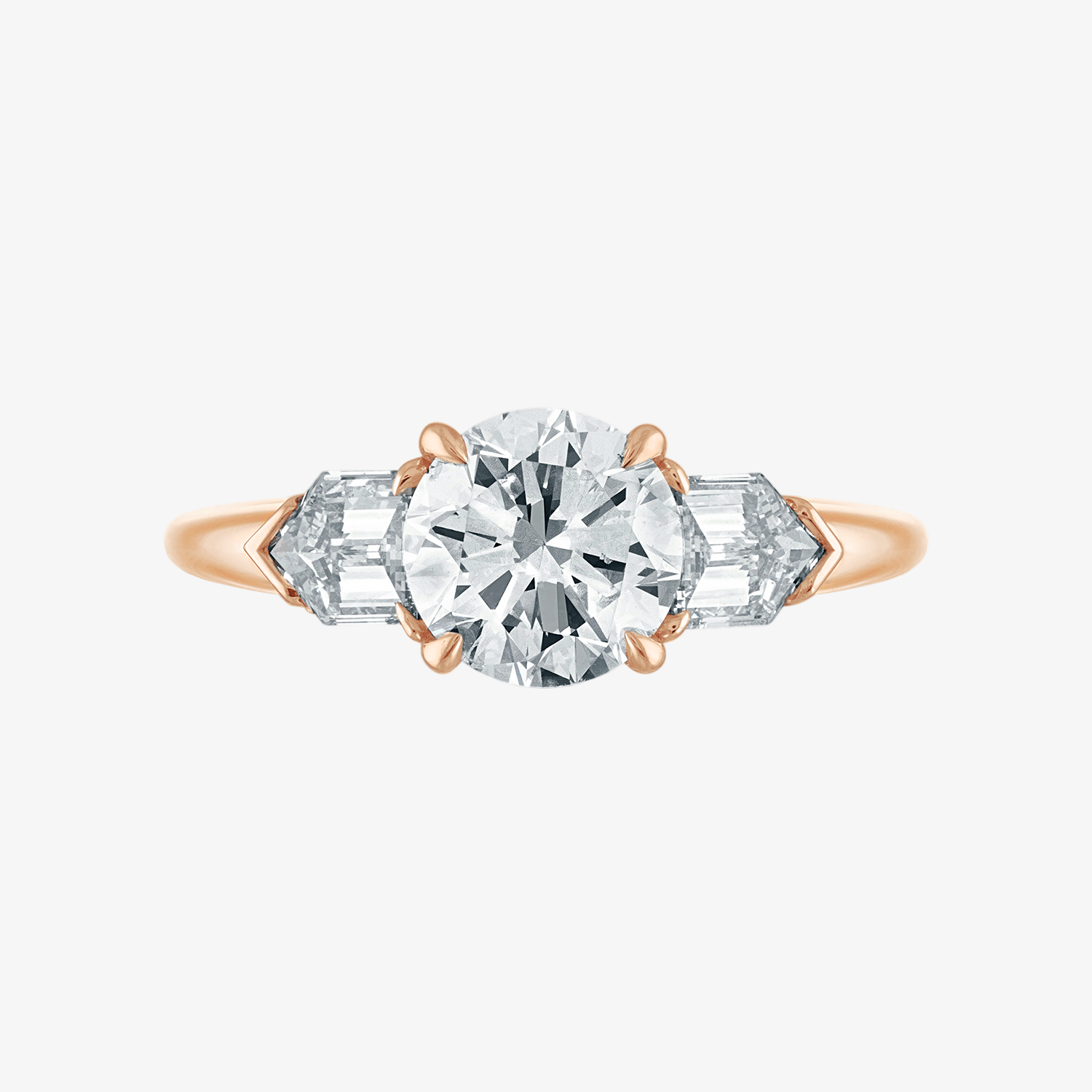 Engagement Ring Setting with Bullet Side Stones 14K Rose Gold Round