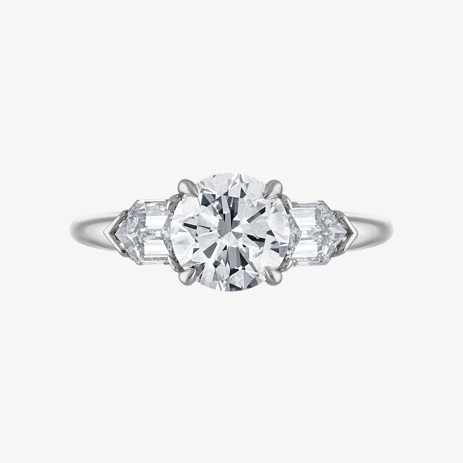 Engagement Ring Setting with Bullet Side Stones Platinum Round