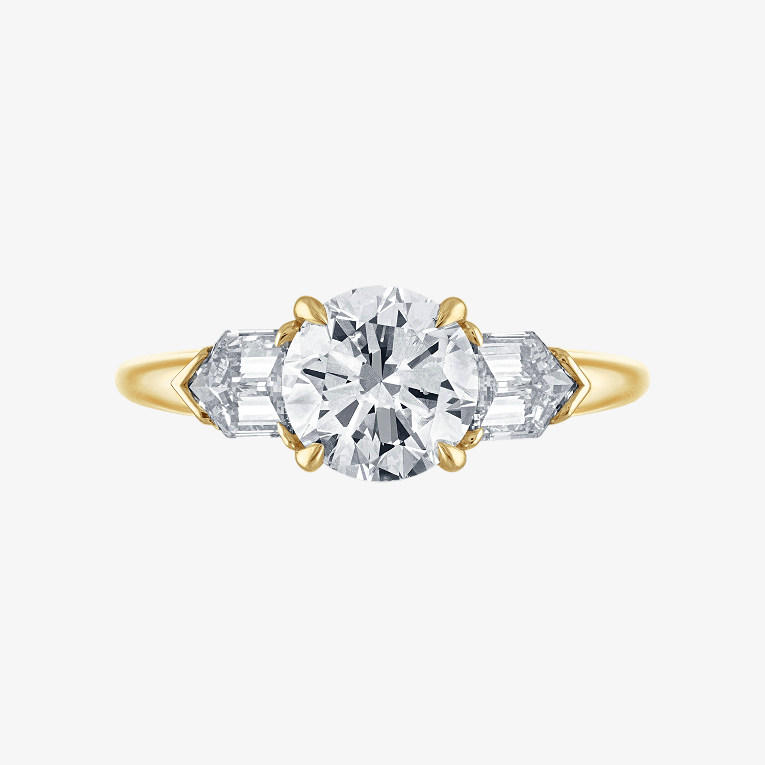 Engagement Ring Setting with Bullet Side Stones 18K Yellow Gold Round