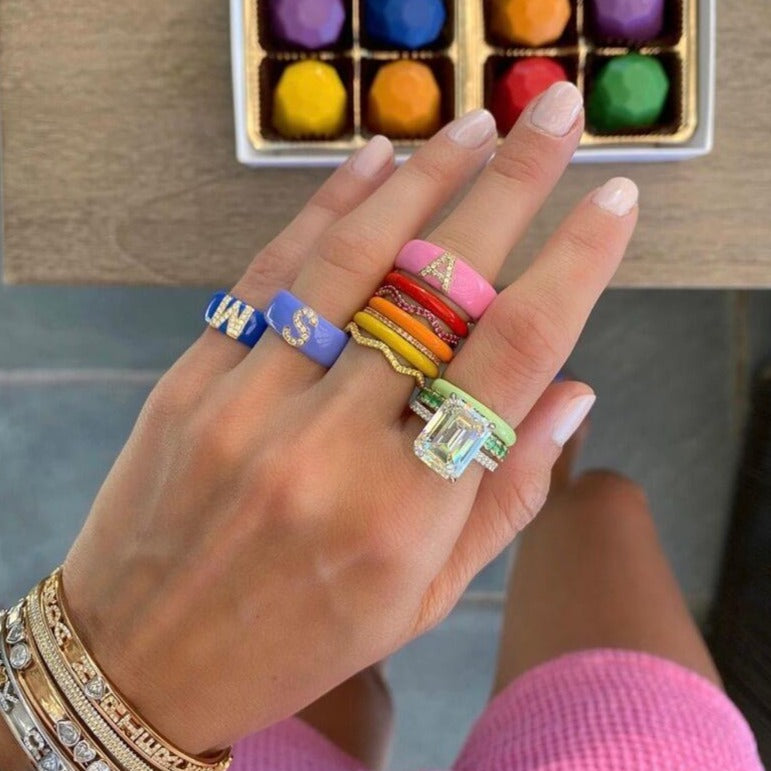 Poppy Enamel and Diamond Initial Cigar Band