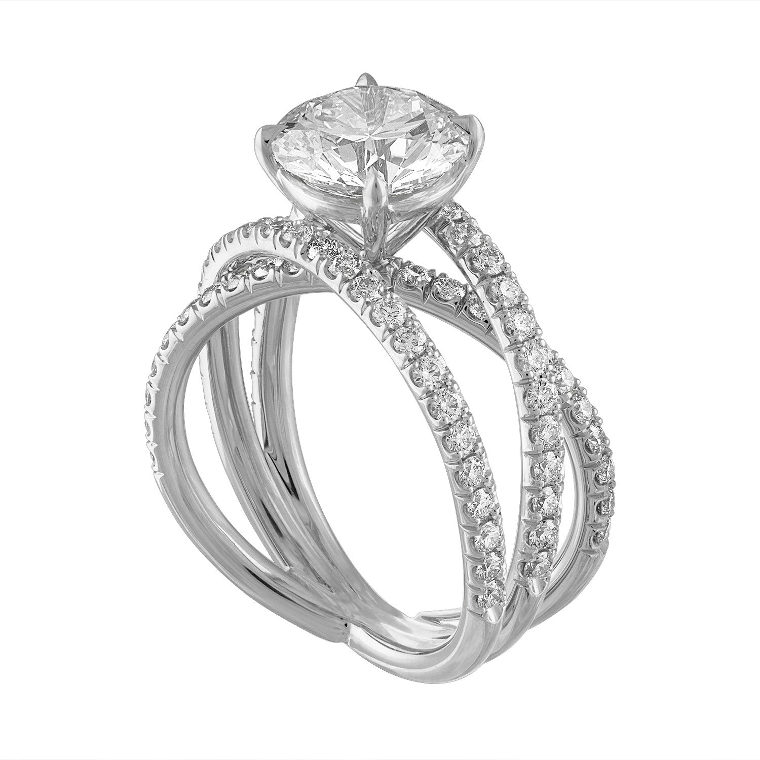 Round Criss Cross Engagement Ring in Platinum