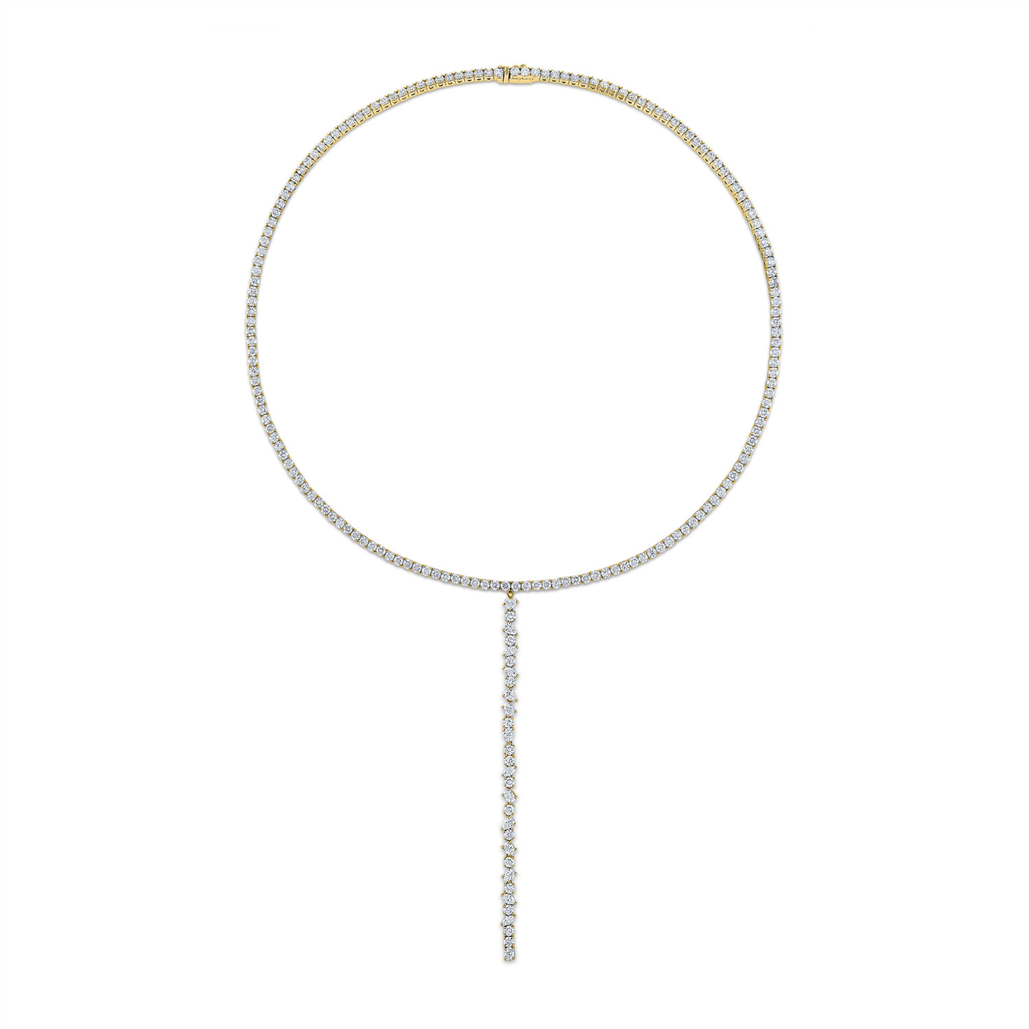Diamond Tennis Necklace with Detachable Drop in Yellow Gold
