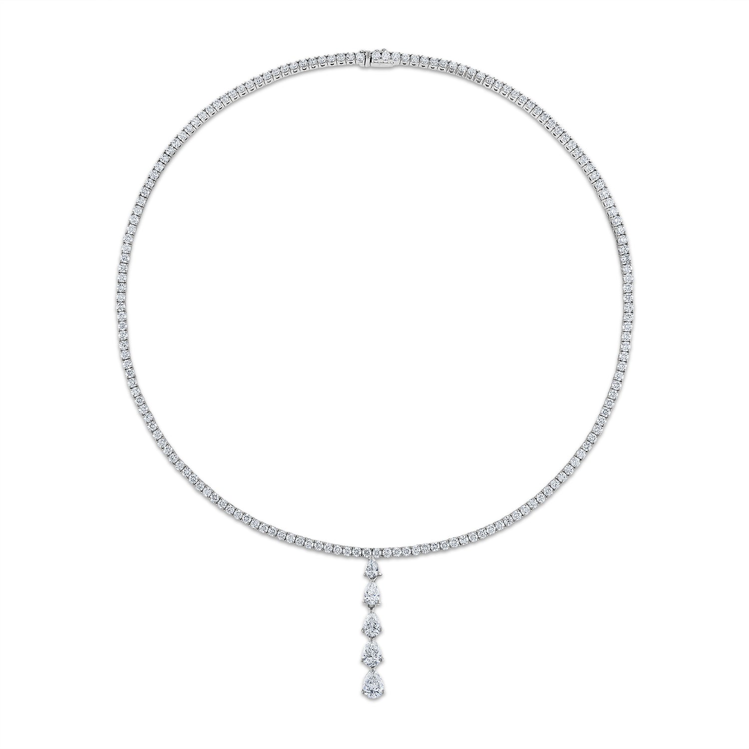 Diamond Tennis Necklace with Detachable Drop in White Gold