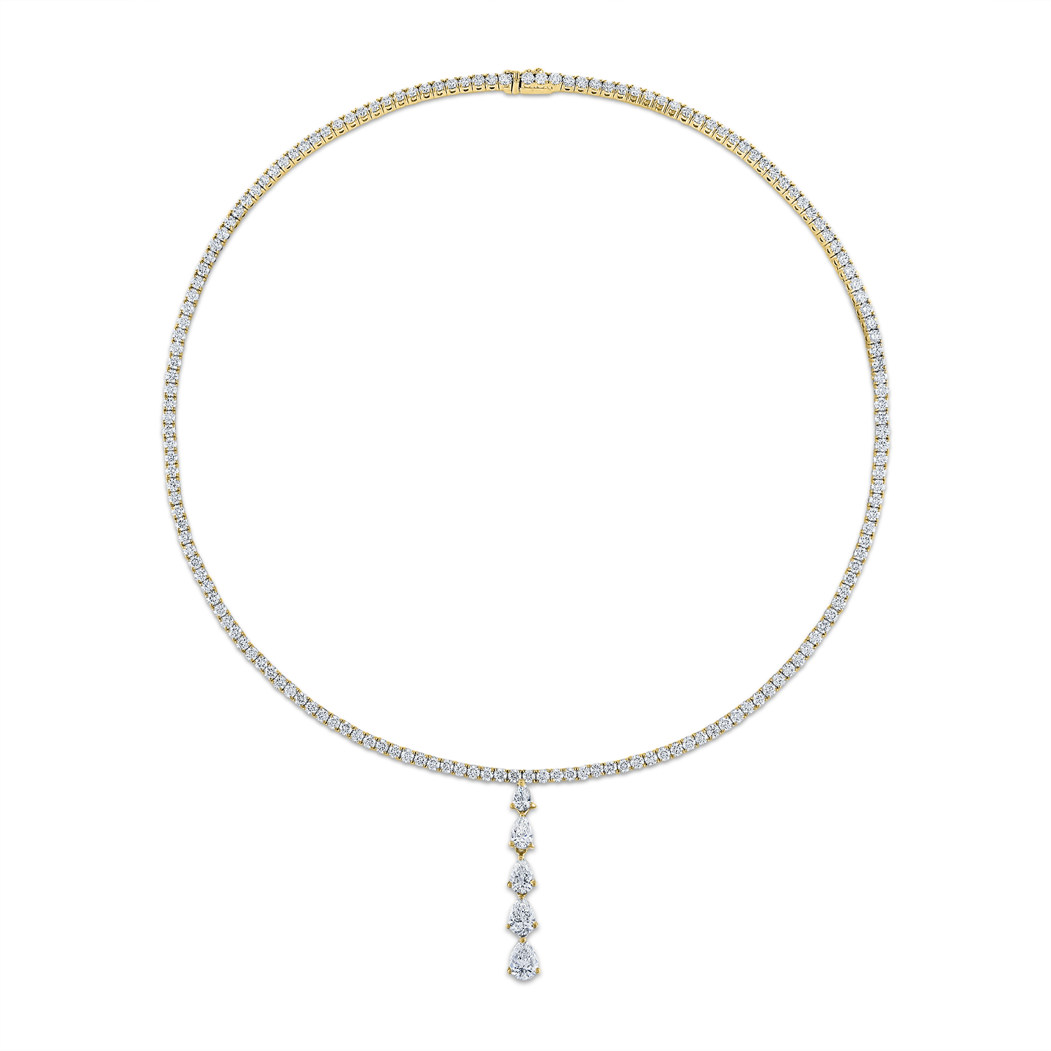 Diamond Tennis Necklace with Detachable Drop in Yellow Gold