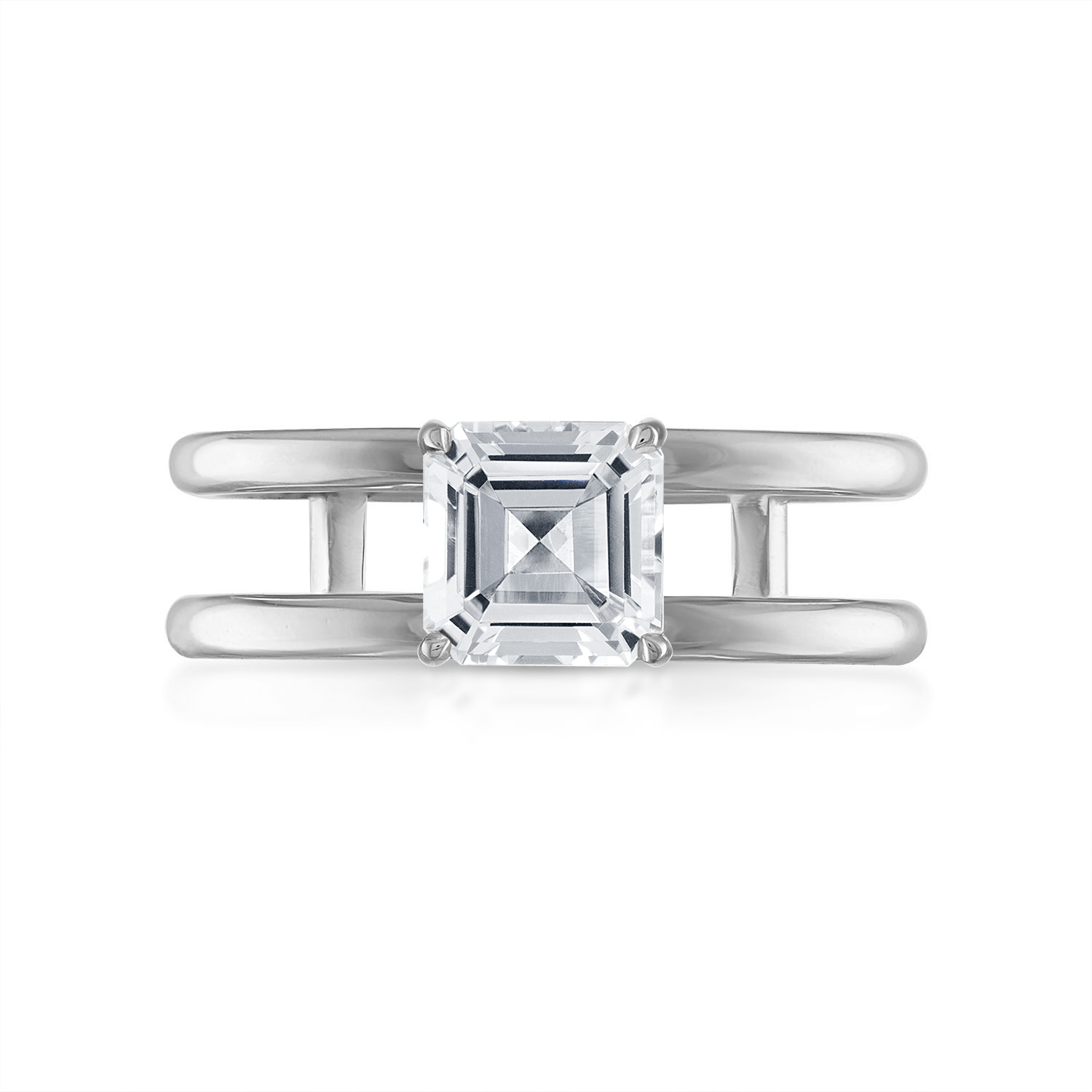 Asscher Double Band Engagement Ring in Platinum