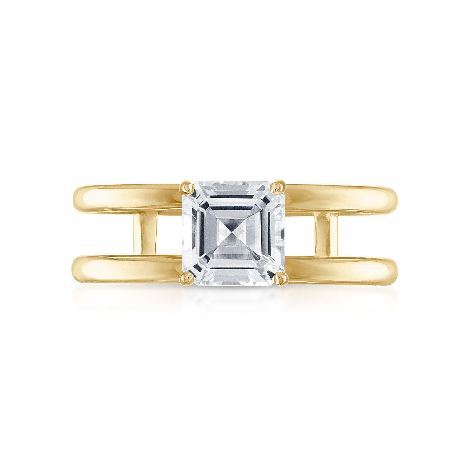 Asscher Double Band Engagement Ring in Yellow Gold