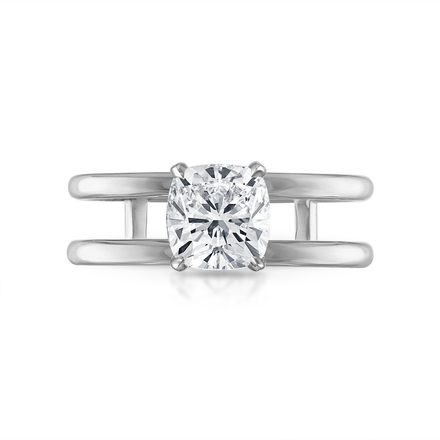 Cushion Double Band Engagement Ring in Platinum