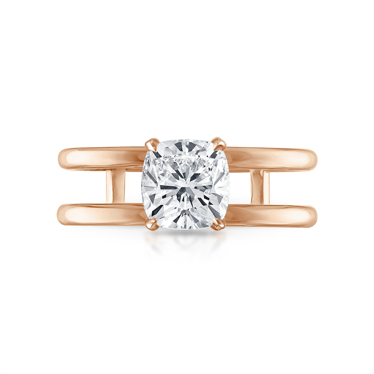Cushion Double Band Engagement Ring in Rose Gold