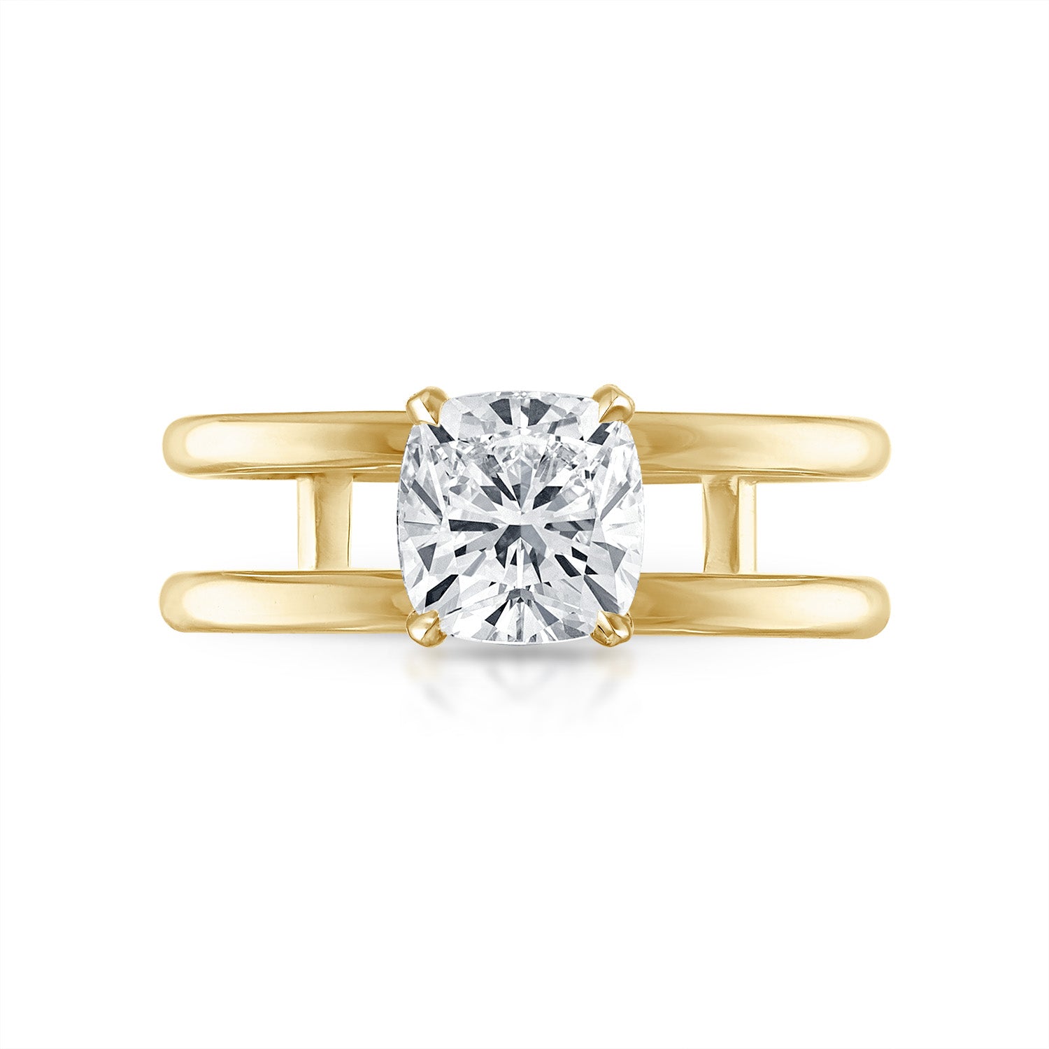 Cushion Double Band Engagement Ring in Yellow Gold