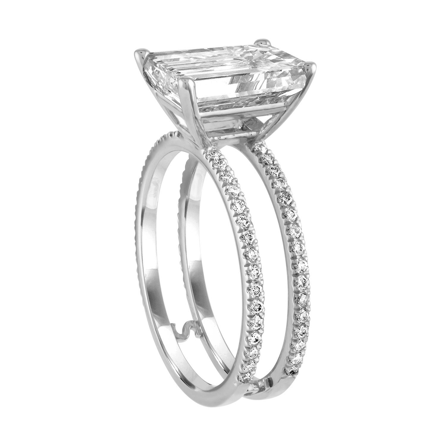 Emerald Double Pave Band Engagement Ring in Platinum