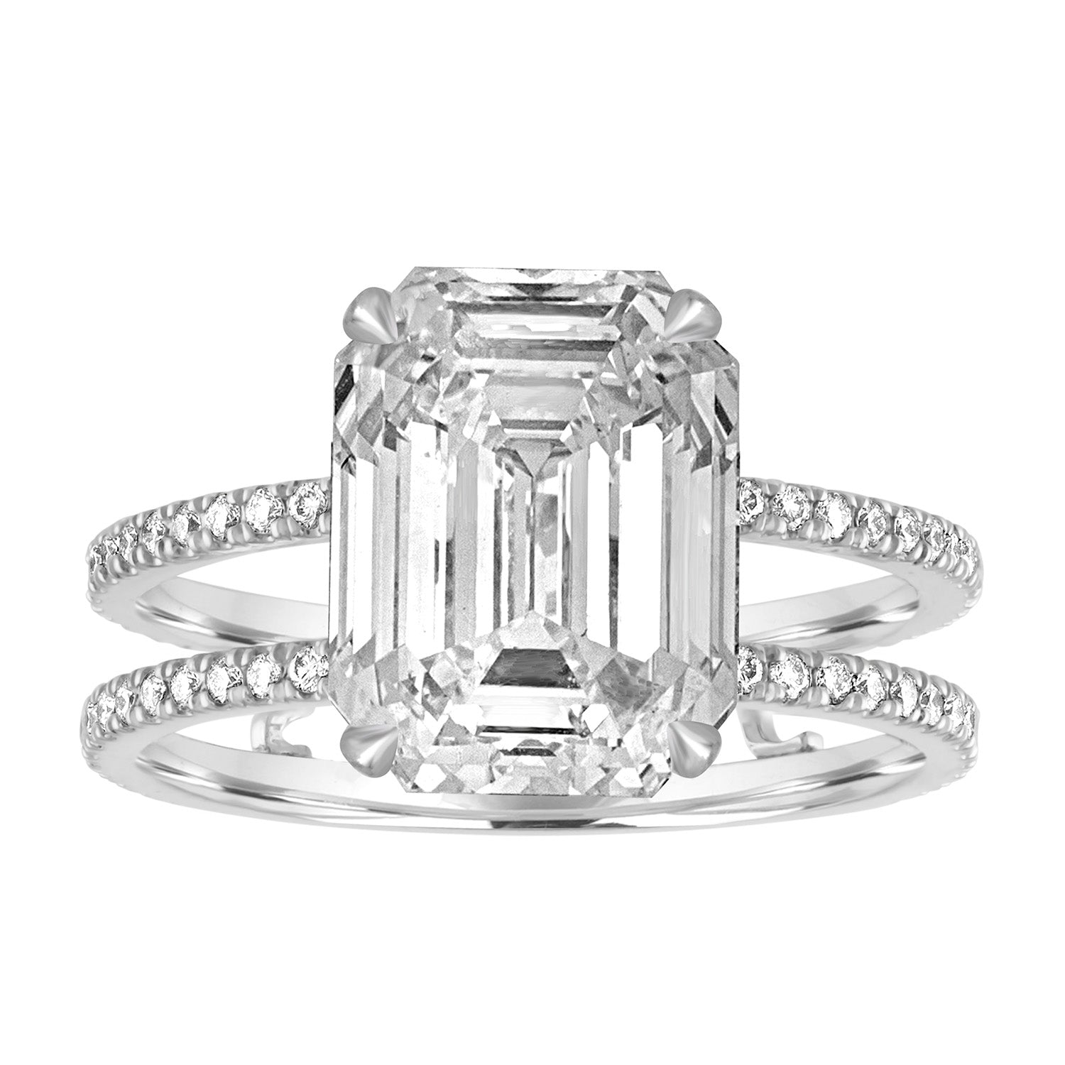 Emerald Double Pave Band Engagement Ring in Platinum