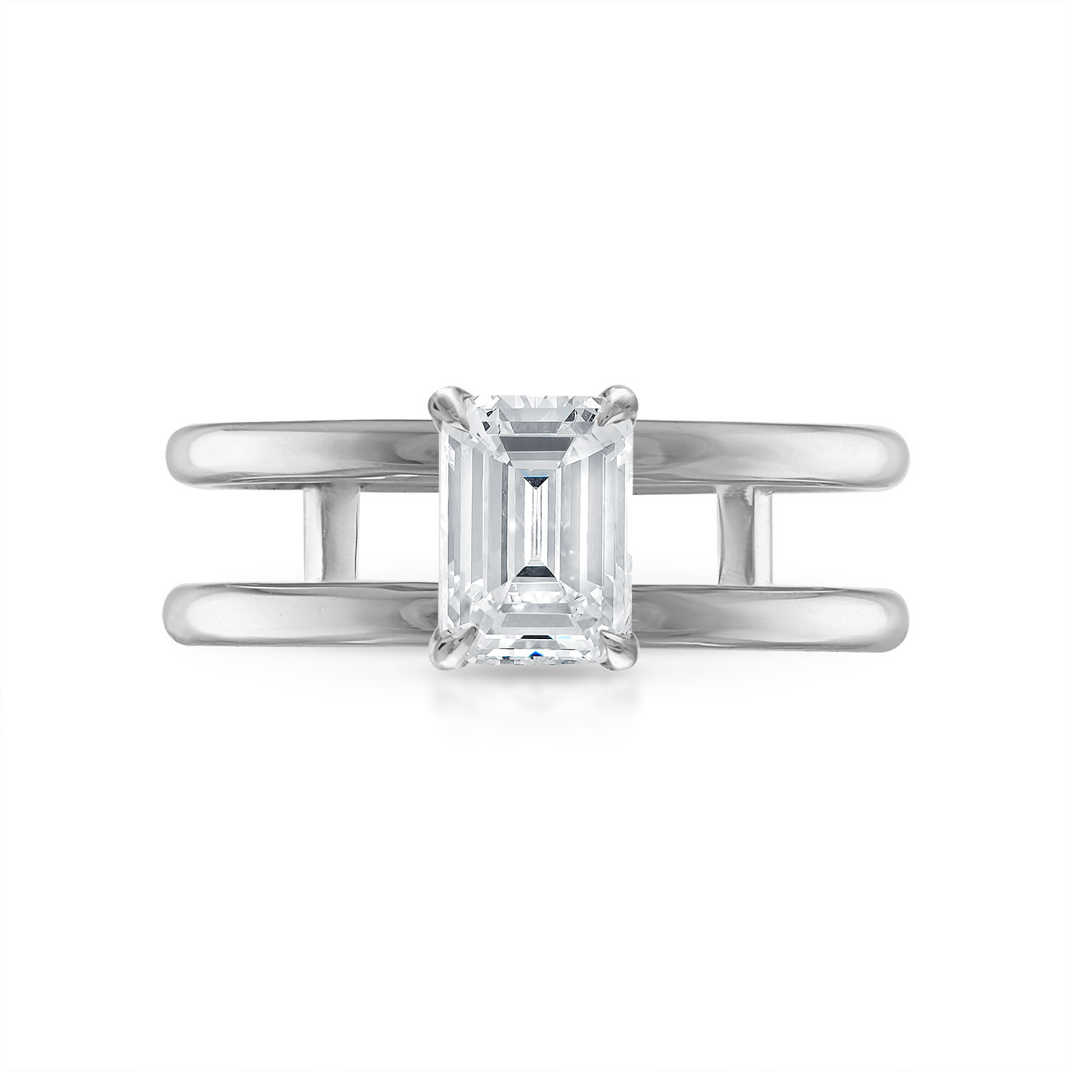 Emerald Double Band Engagement Ring in Platinum