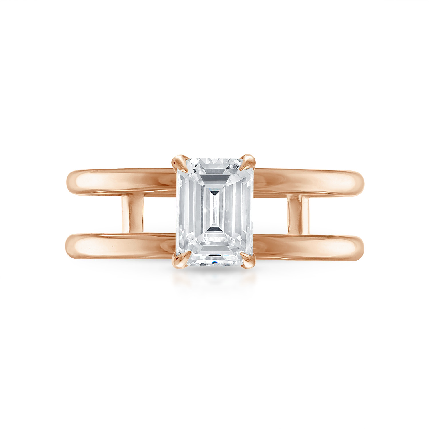 Emerald Double Band Engagement Ring in Rose Gold