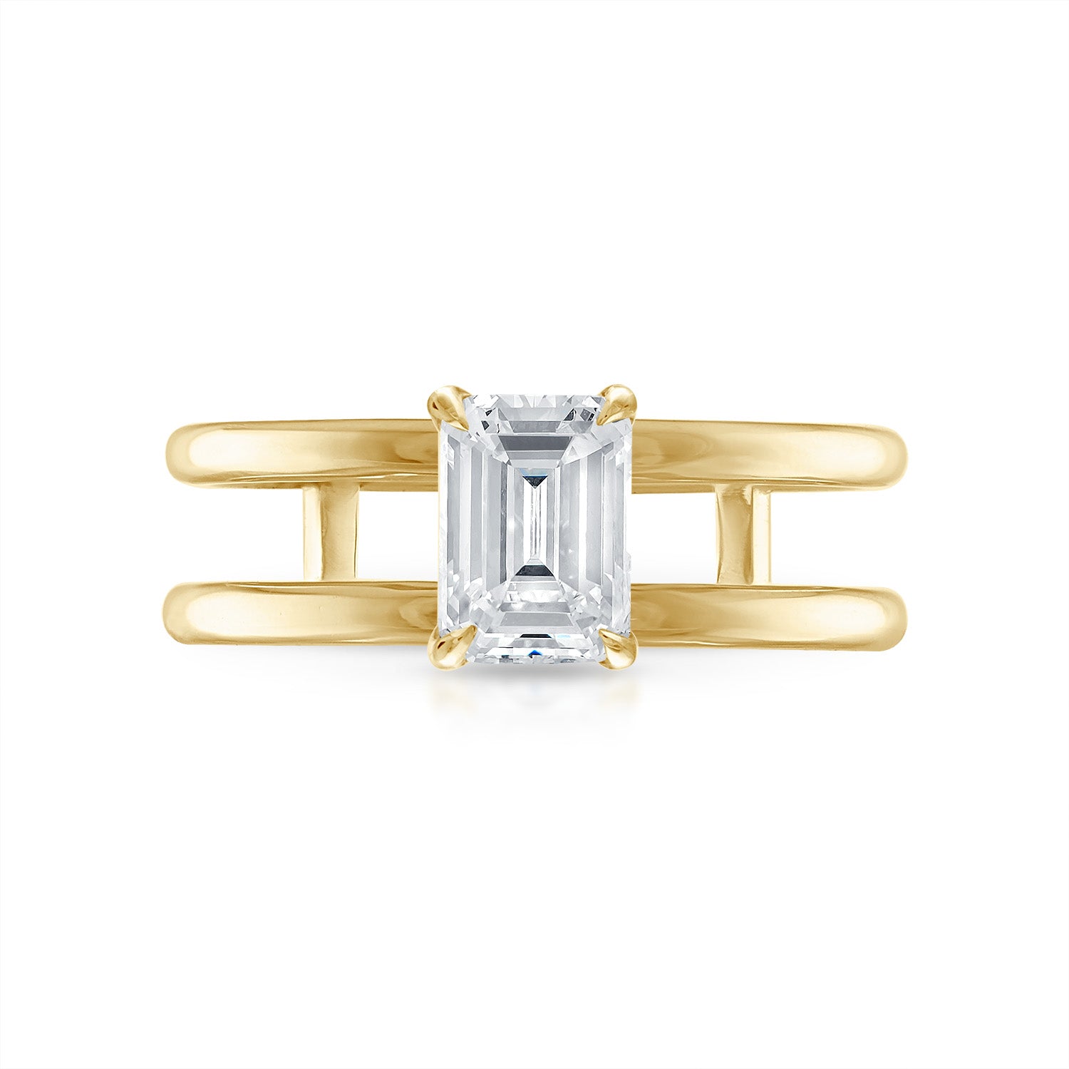 Emerald Double Band Engagement Ring in Yellow Gold
