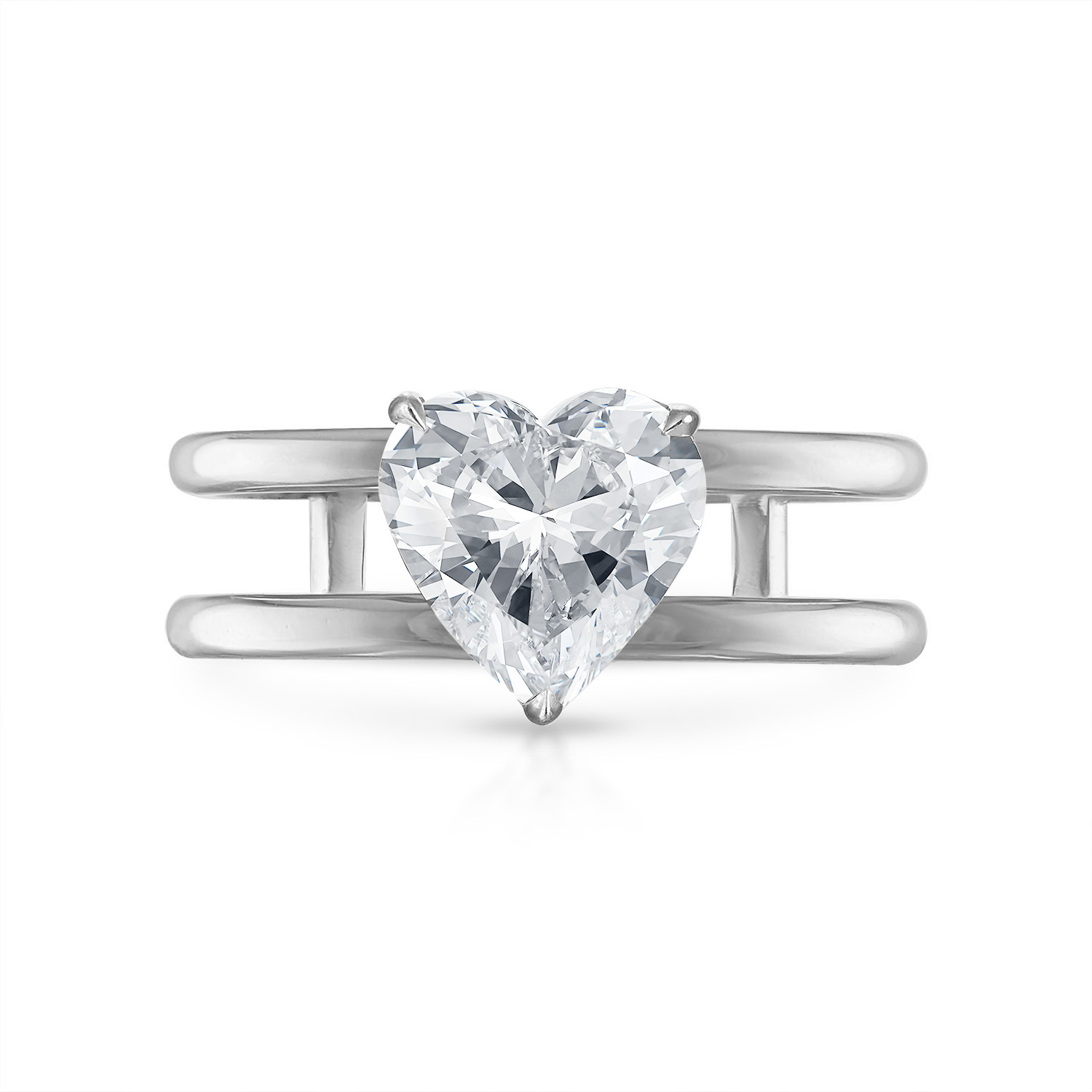 Heart Double Band Engagement Ring in Platinum