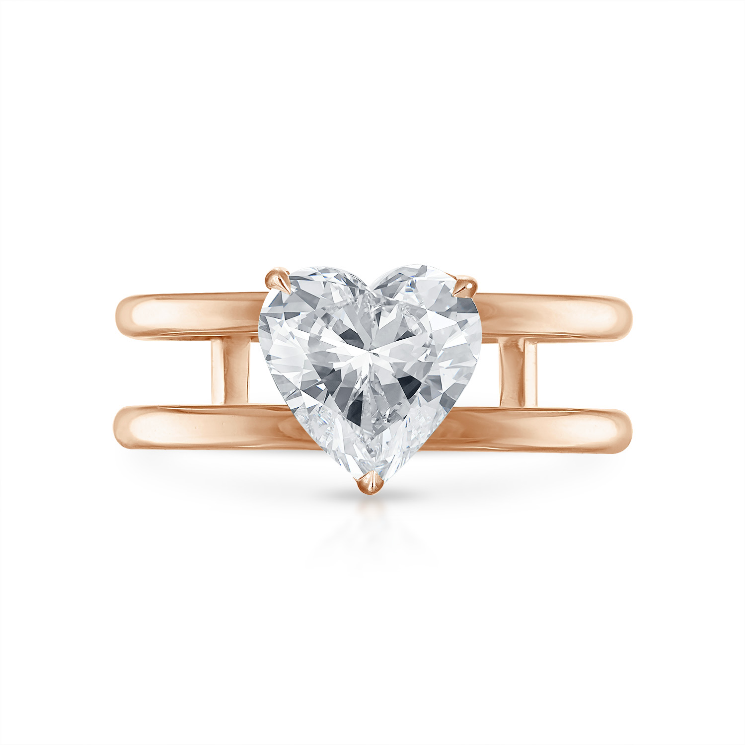 Heart Double Band Engagement Ring in Rose Gold