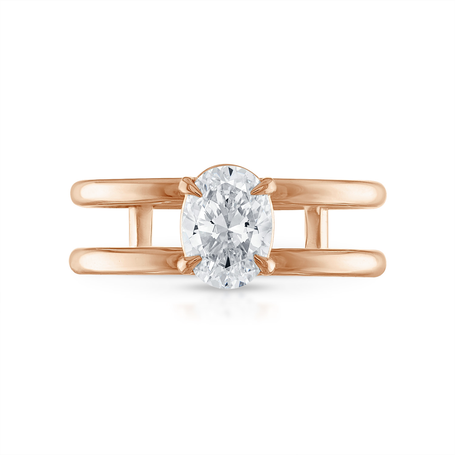 Oval Double Band Engagement Ring in Rose Gold