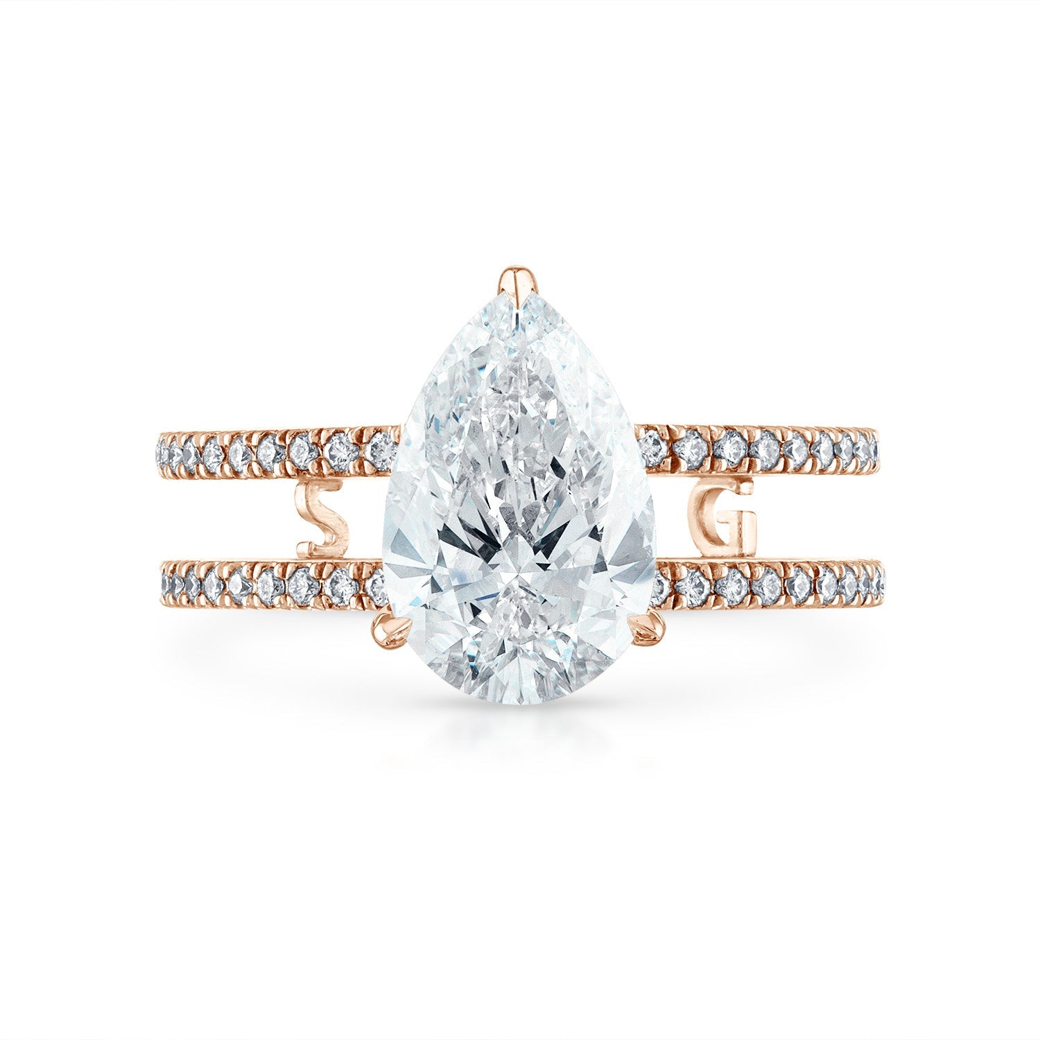 Pear Double Pave Band Engagement Ring in Rose Gold