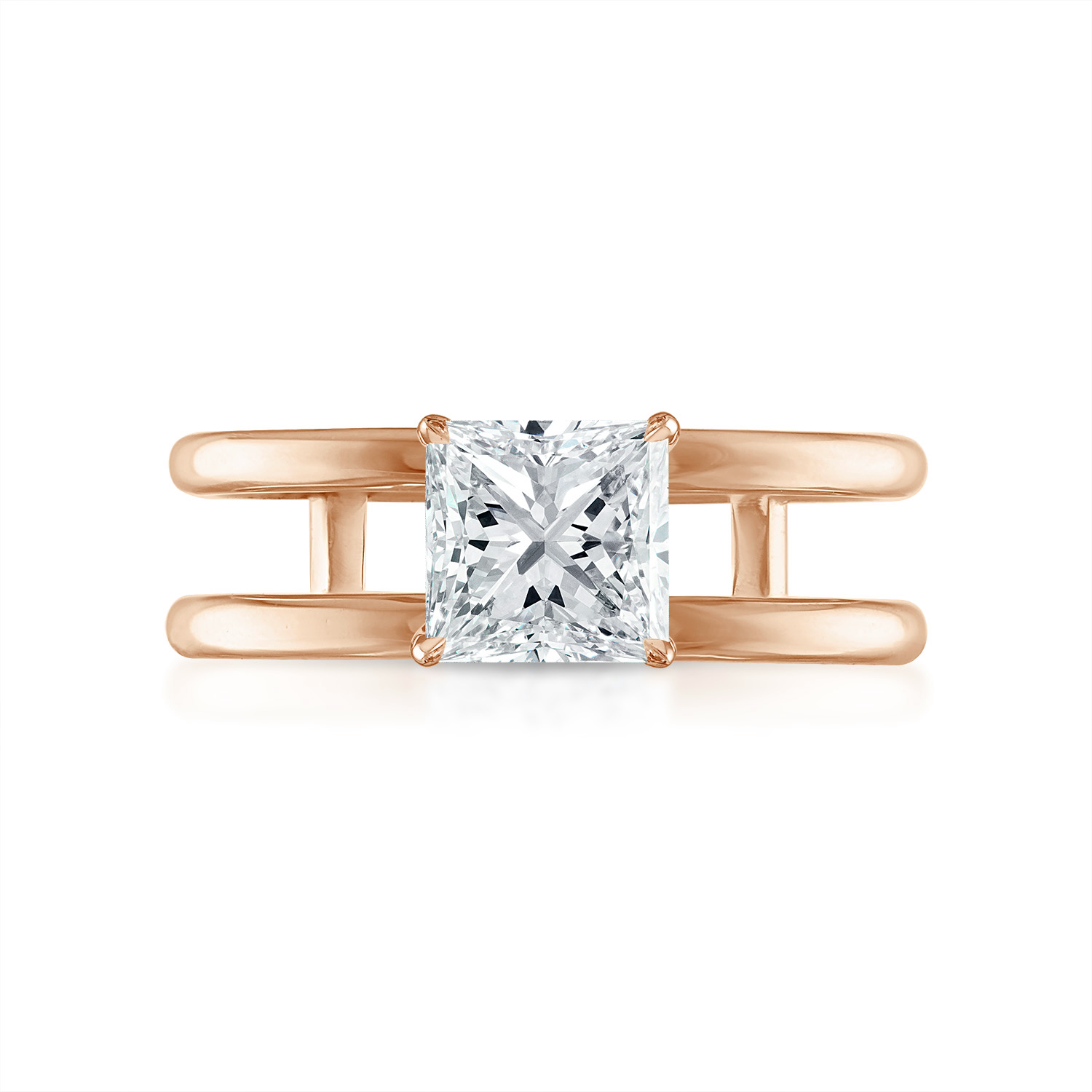 Princess Double Band Engagement Ring in Rose Gold