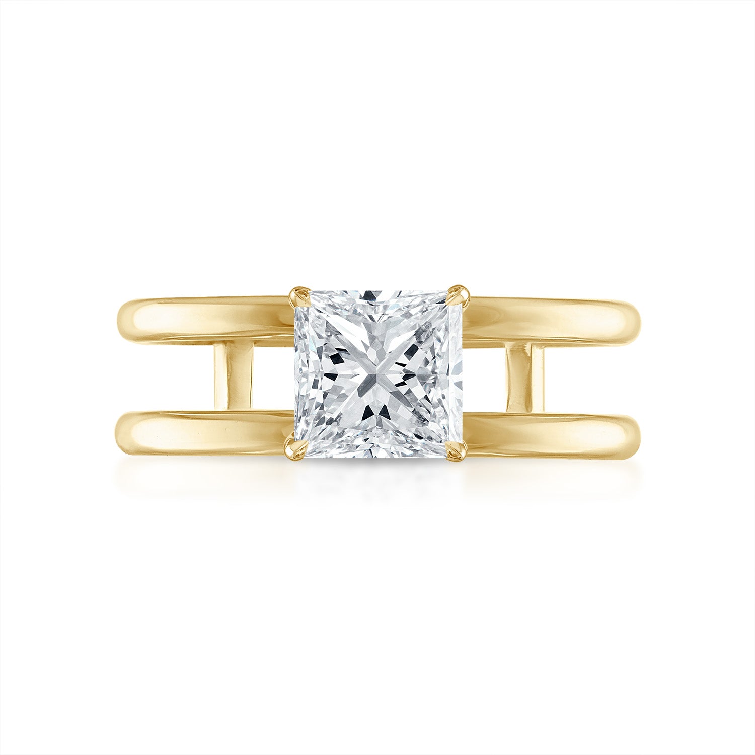 Princess Double Band Engagement Ring in Yellow Gold