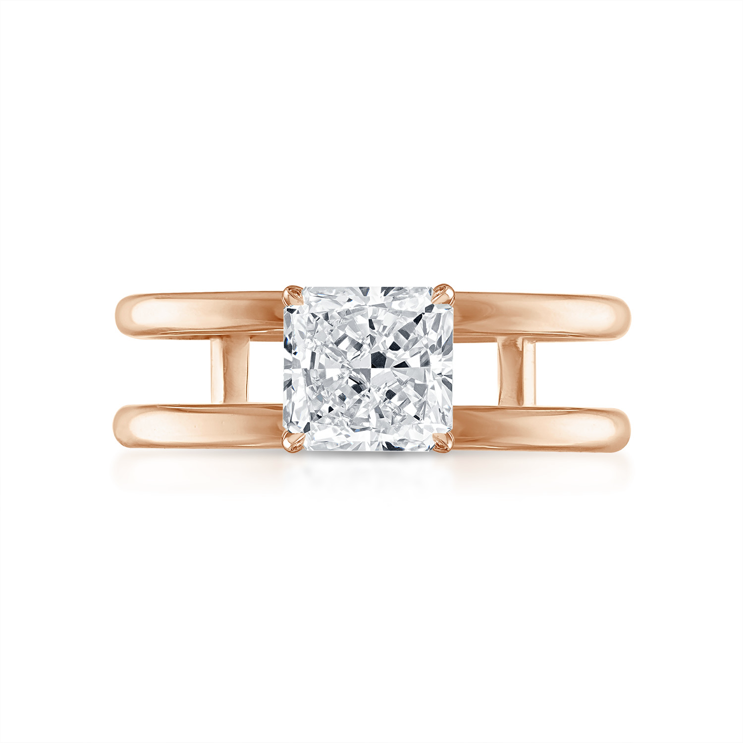 Radiant Double Band Engagement Ring in Rose Gold