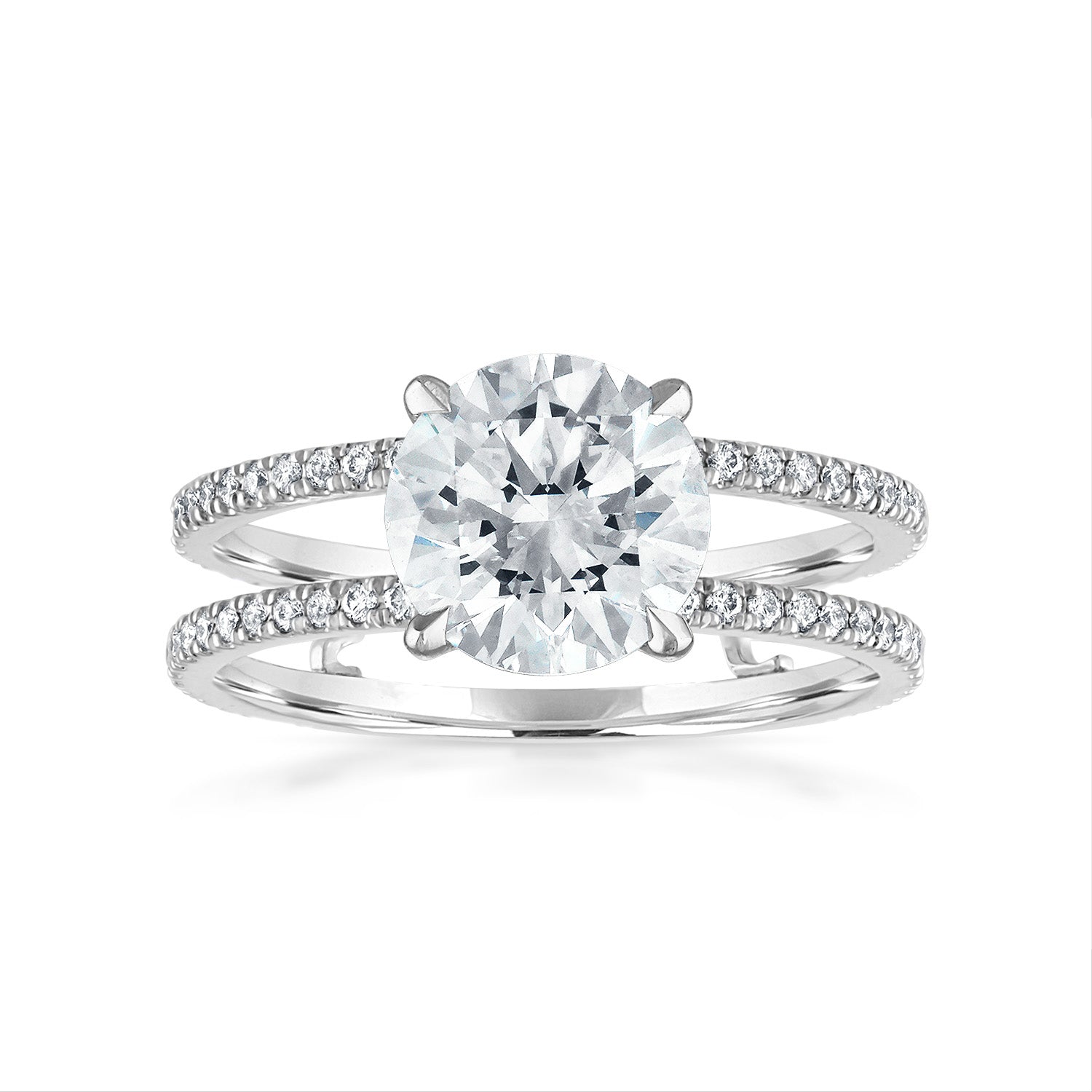 Round Double Pave Band Engagement Ring in Platinum