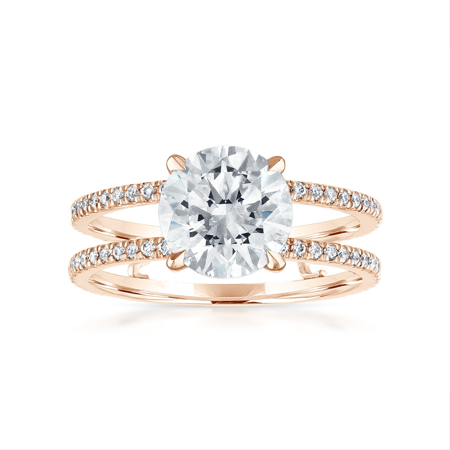 Round Double Pave Band Engagement Ring in Rose Gold
