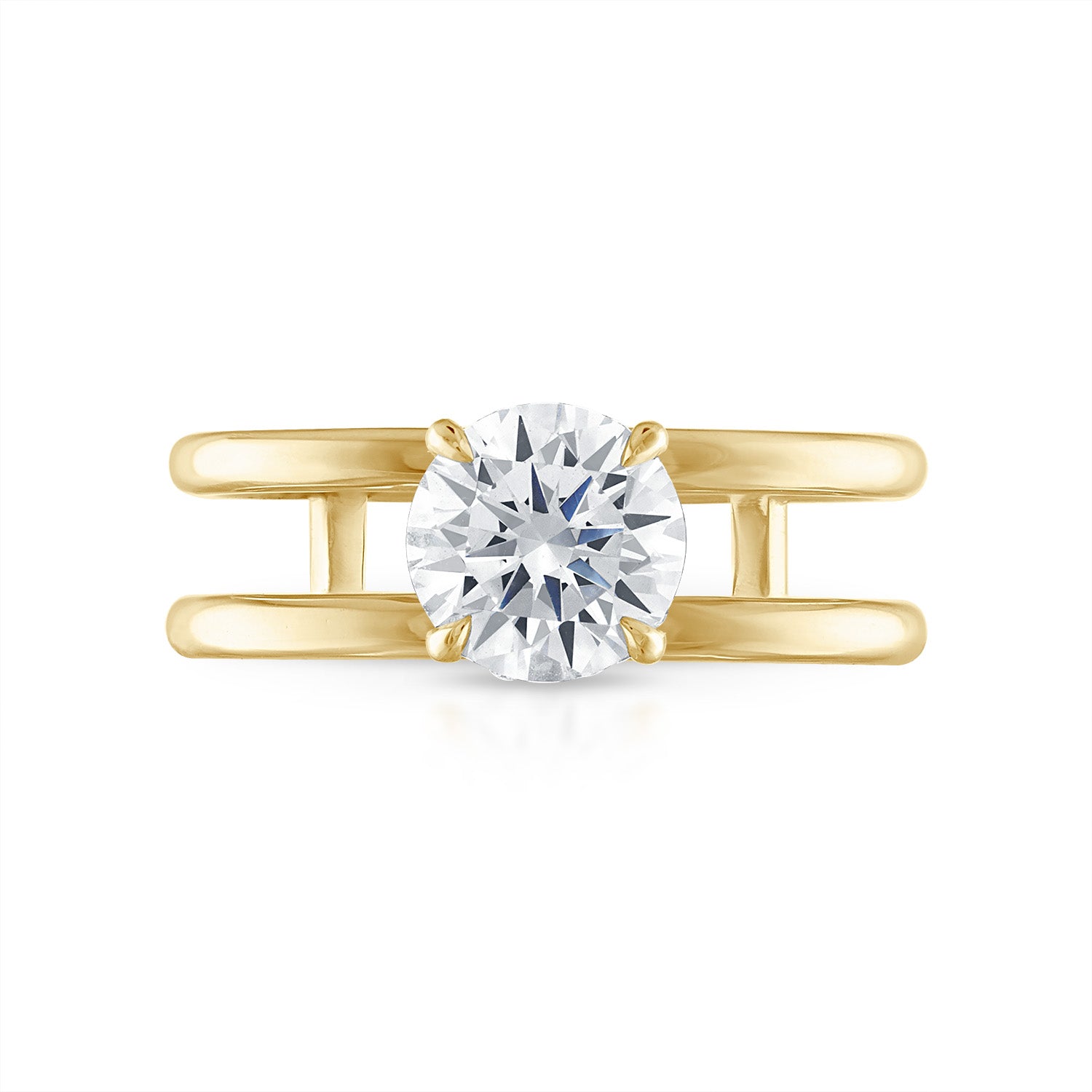 Round Double Band Engagement Ring in Yellow Gold