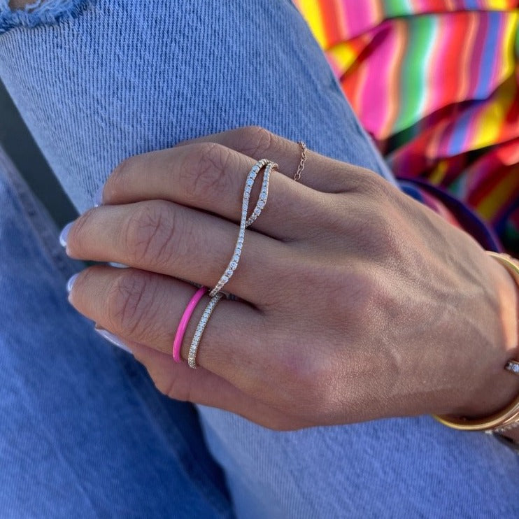 Poppy White Enamel and Diamond Double Bar Ring size 7.5