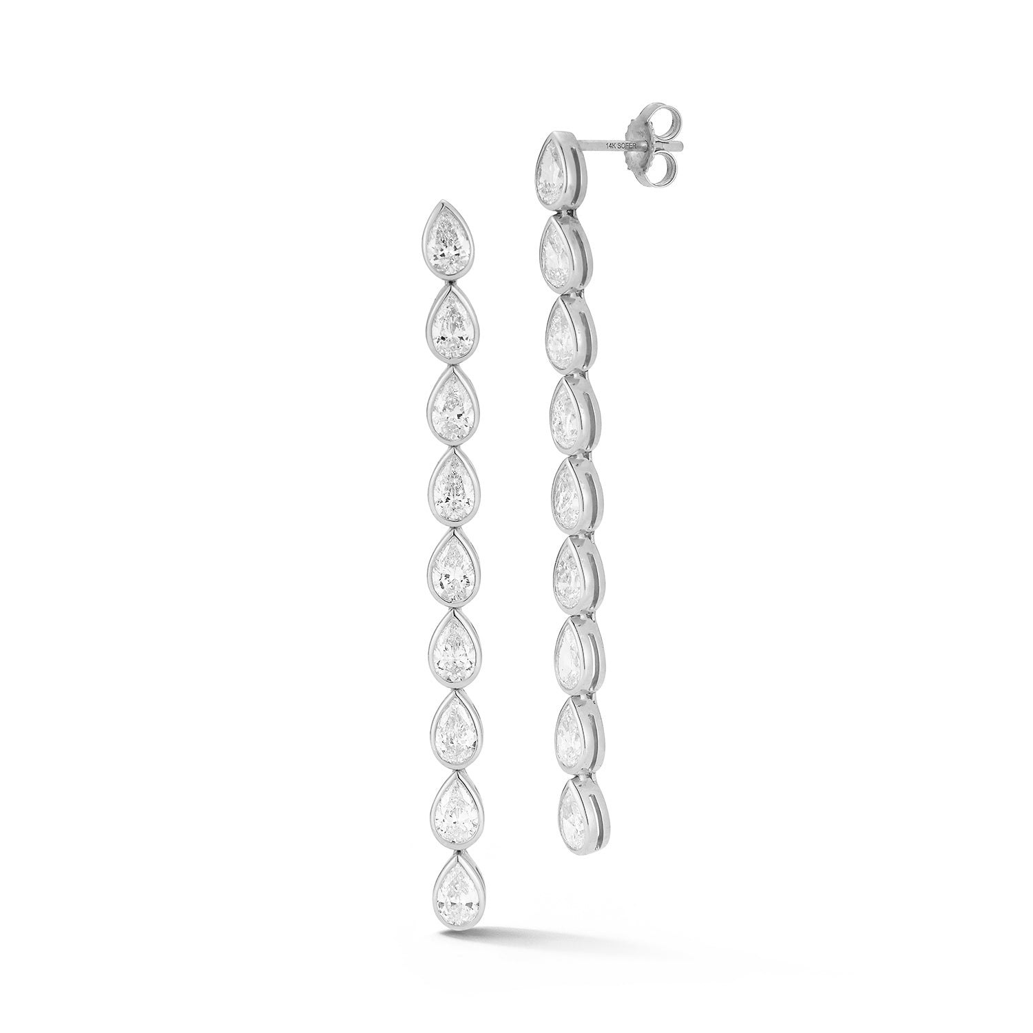 14K White Gold Bezel Set Chain Drop Diamond Earrings