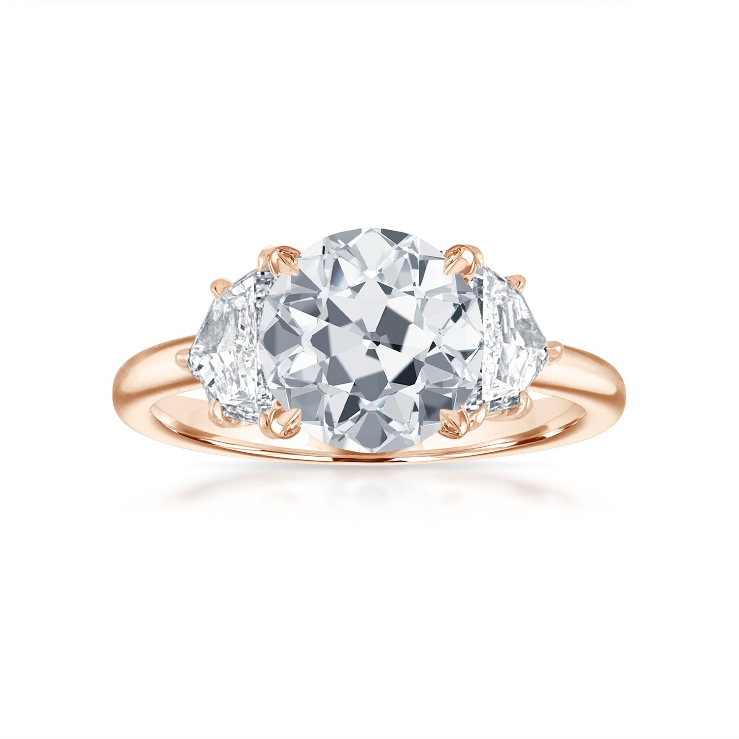 Antique with Epaulette Side Stone Engagement Ring in Rose Gold