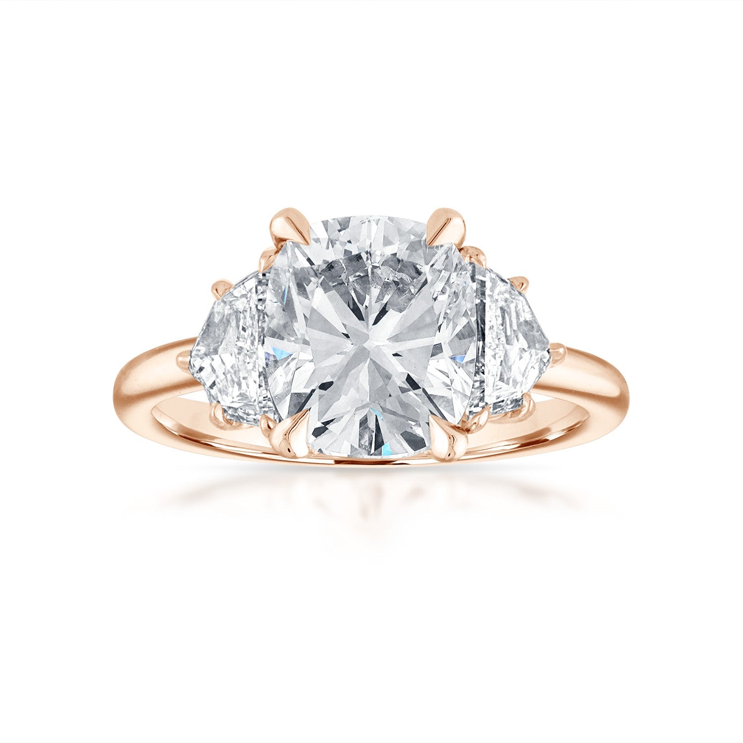 Cushion with Epaulette Side Stone Engagement Ring in Rose Gold