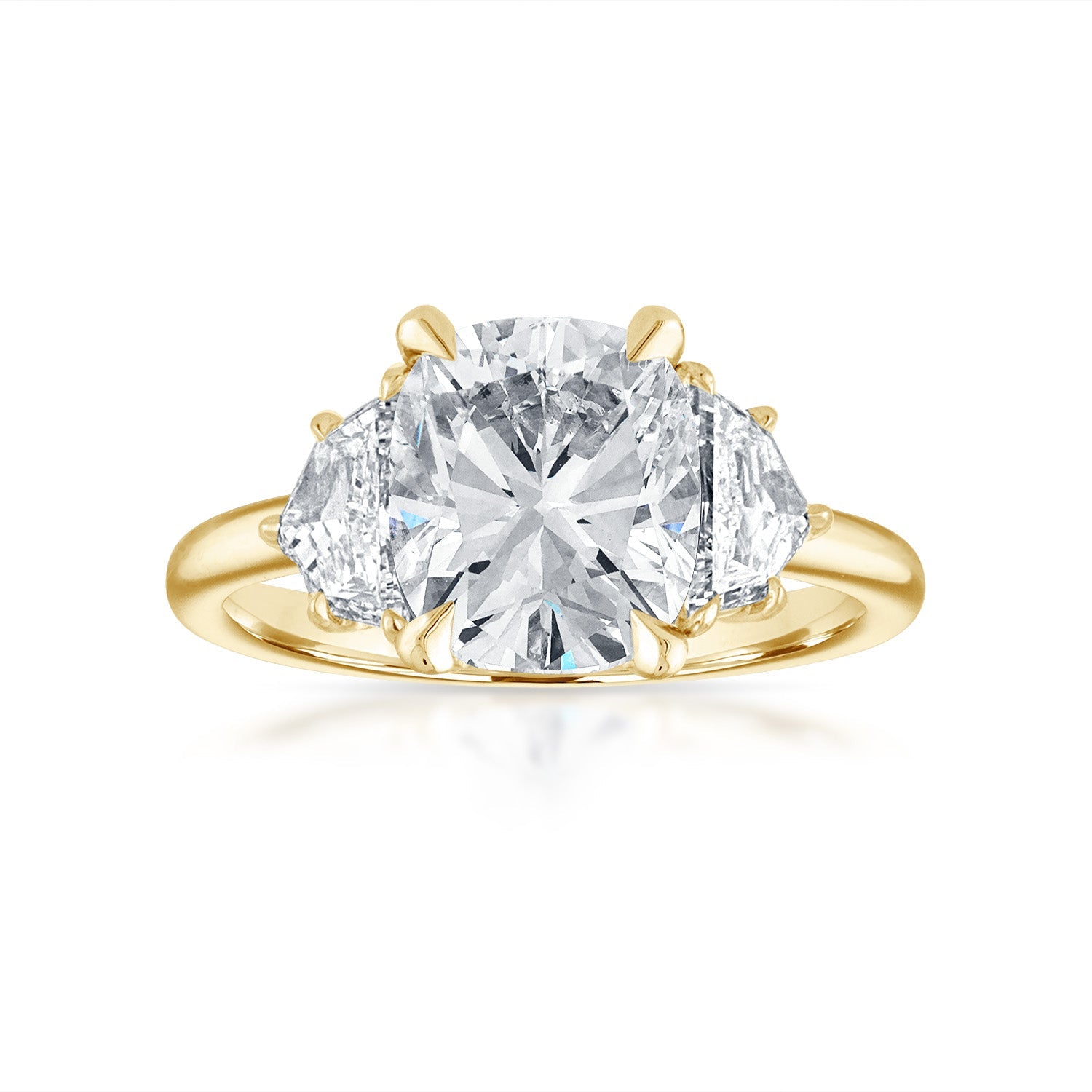 Cushion with Epaulette Side Stone Engagement Ring in Yellow Gold