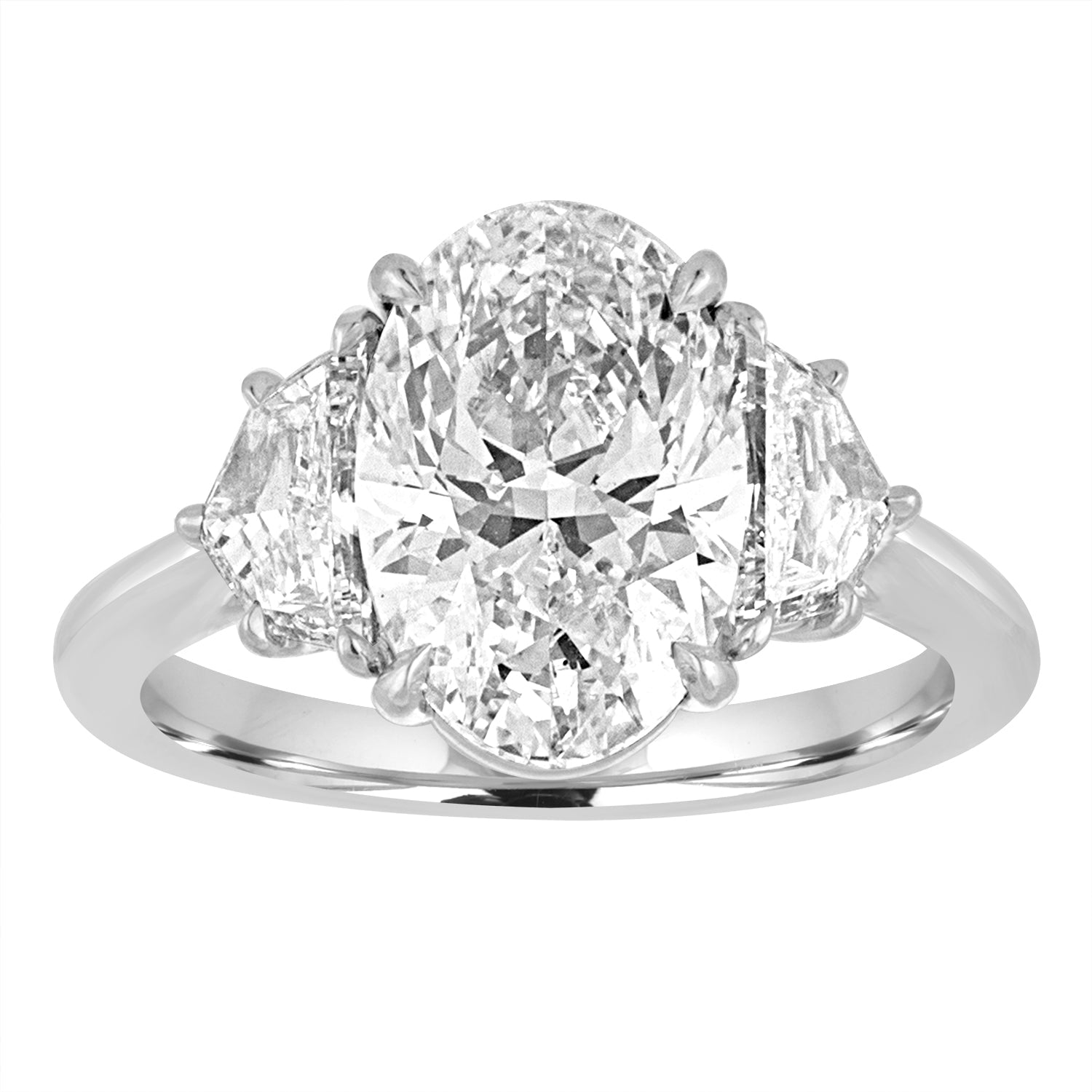 Oval with Epaulette Side Stone Engagement Ring in Platinum