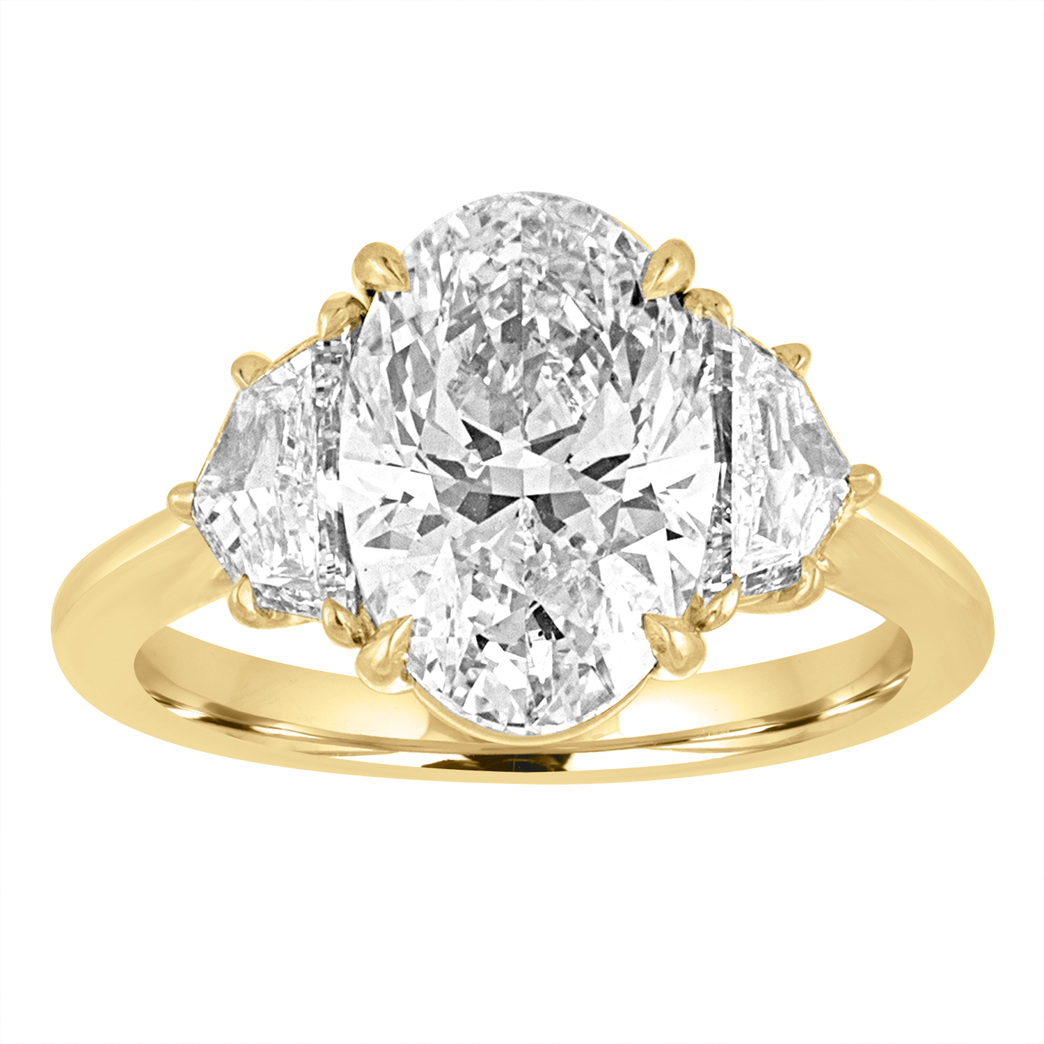 Oval with Epaulette Side Stone Engagement Ring in Yellow Gold