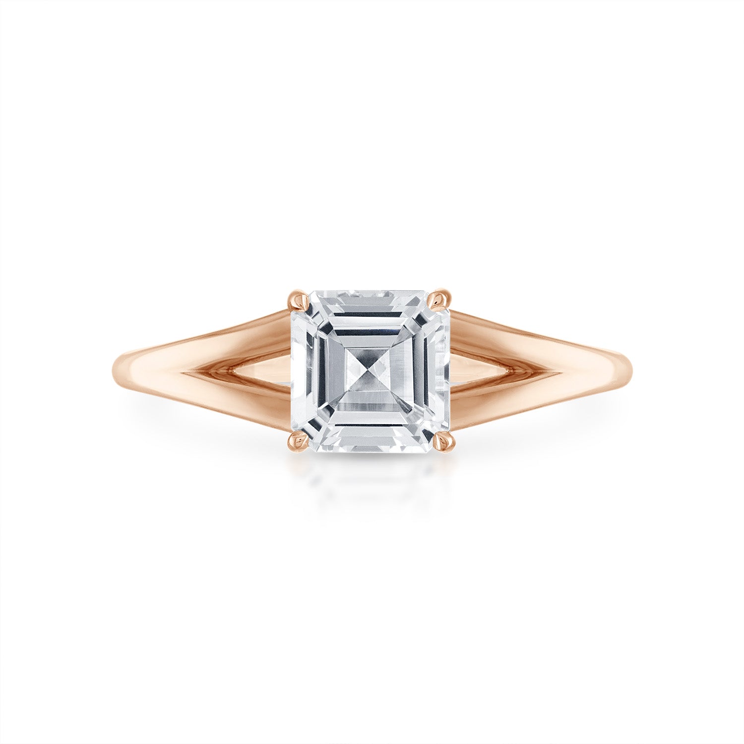 Asscher Split Shank Engagement Ring in Rose Gold