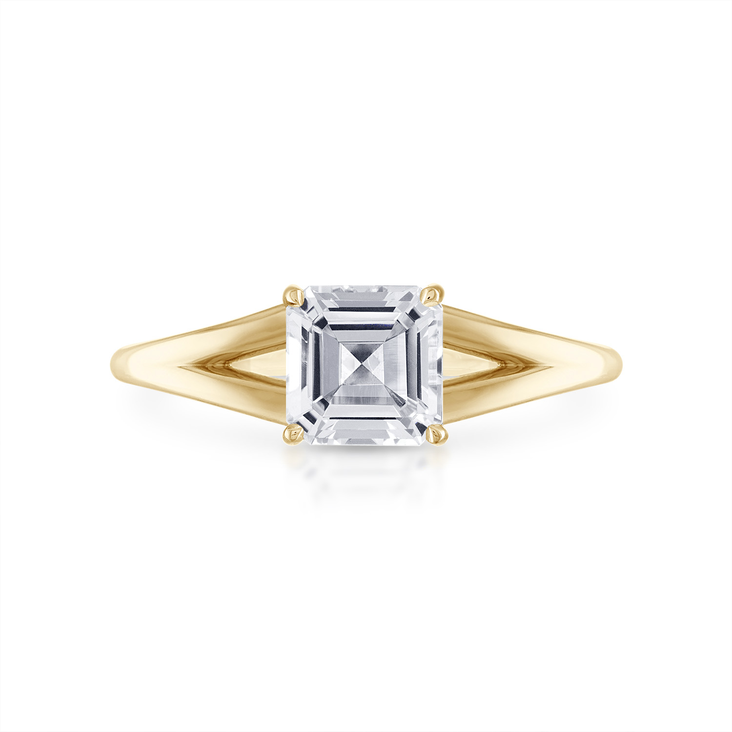 Asscher Split Shank Engagement Ring in Yellow Gold