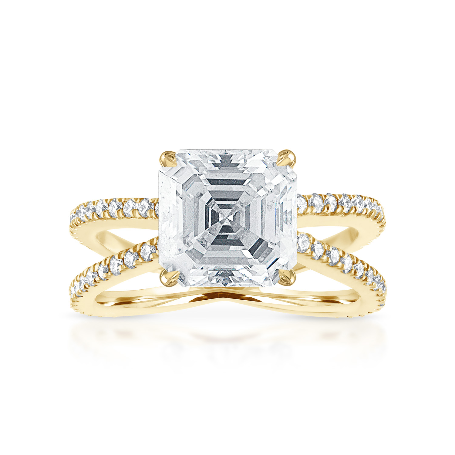 Radiant Reverse Pave Split Shank Engagement Ring in Yellow Gold
