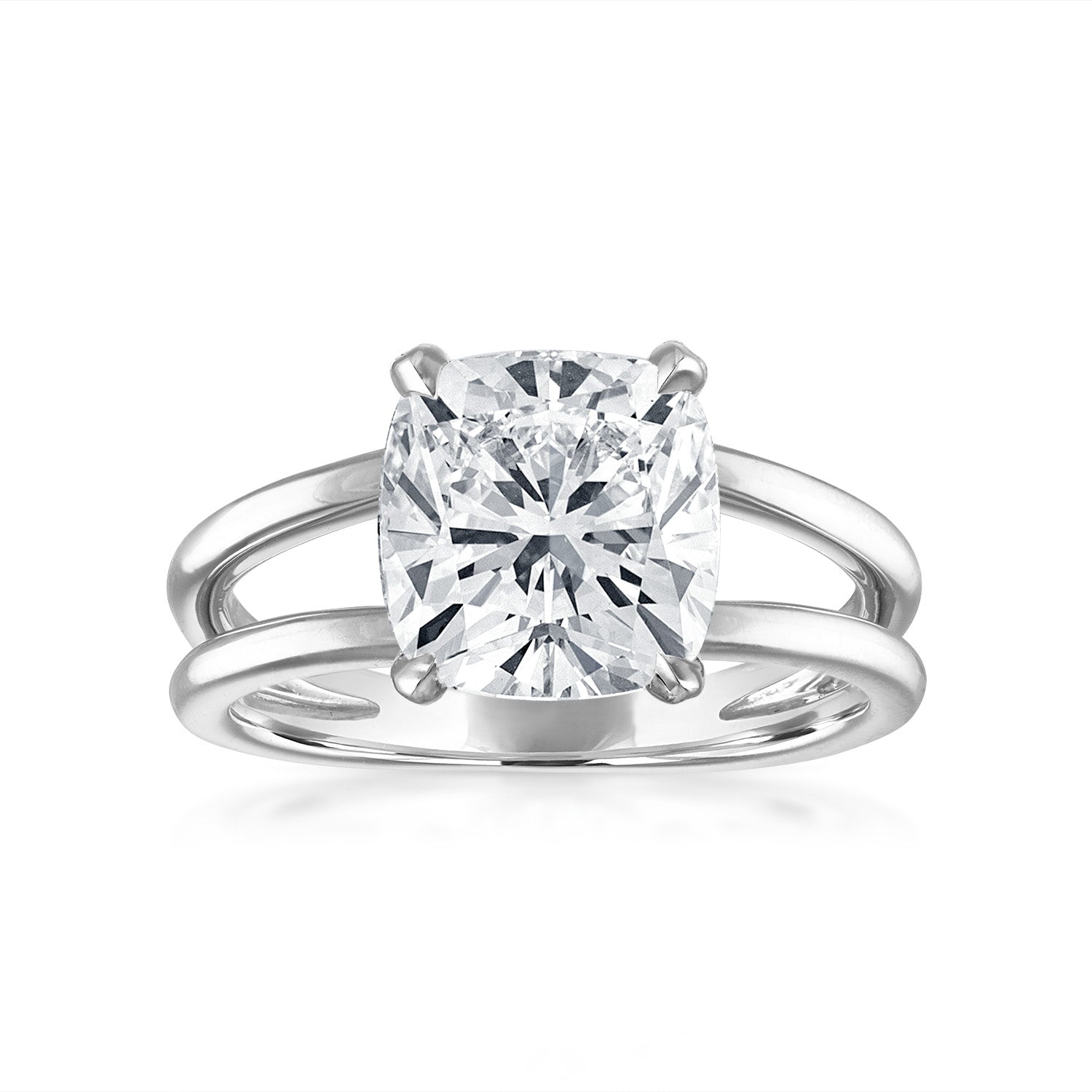 Cushion Split Shank Engagement Ring in Platinum