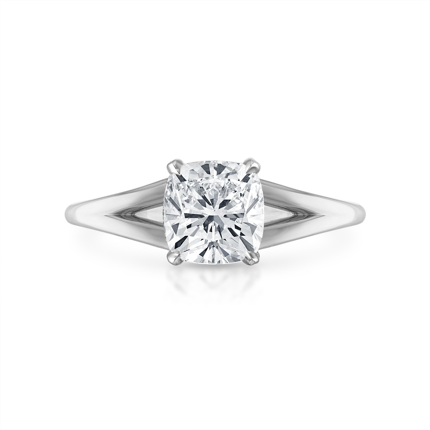 Cushion Split Shank Engagement Ring in Platinum
