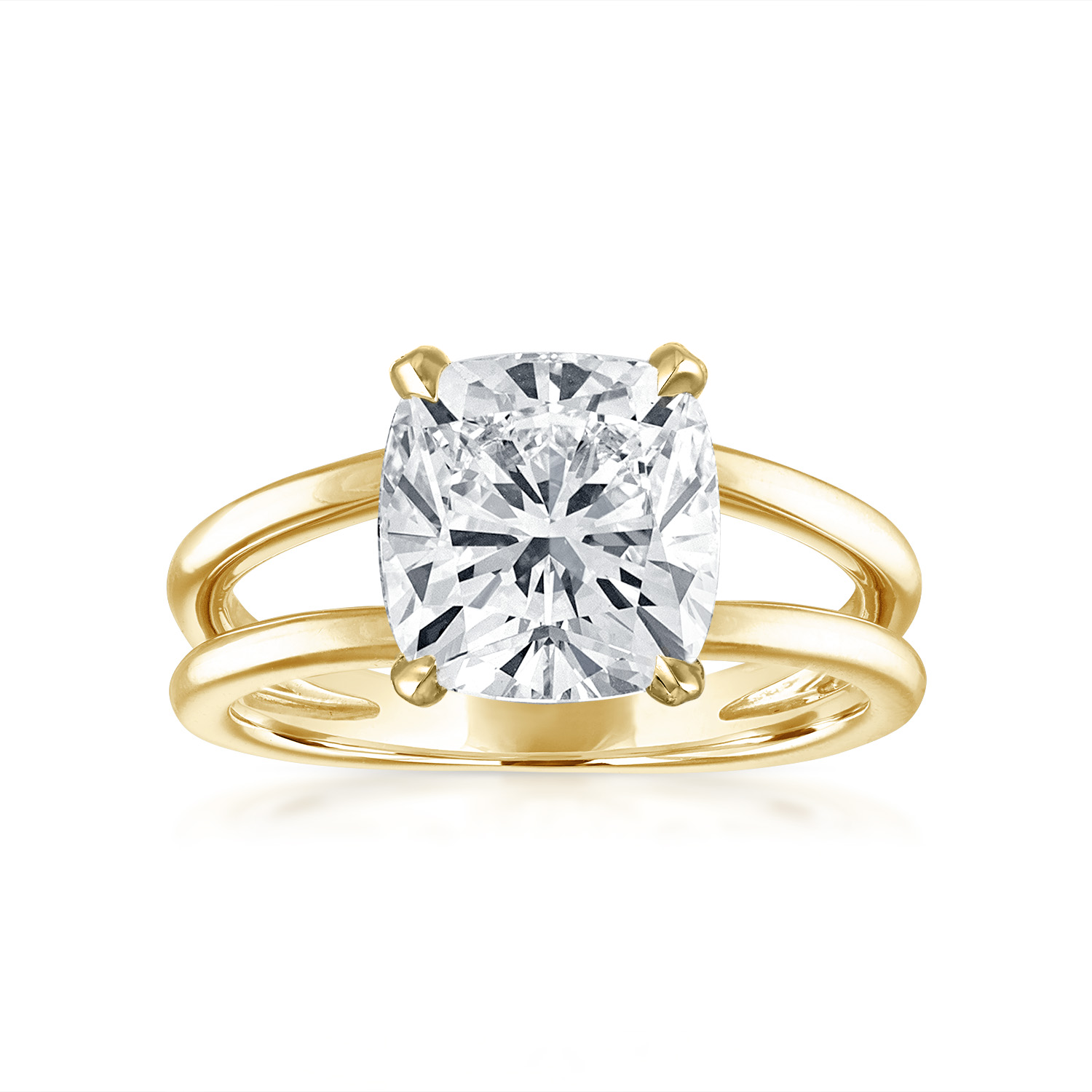 Gold Split Shank Engagement Ring 18K Yellow Gold Cushion