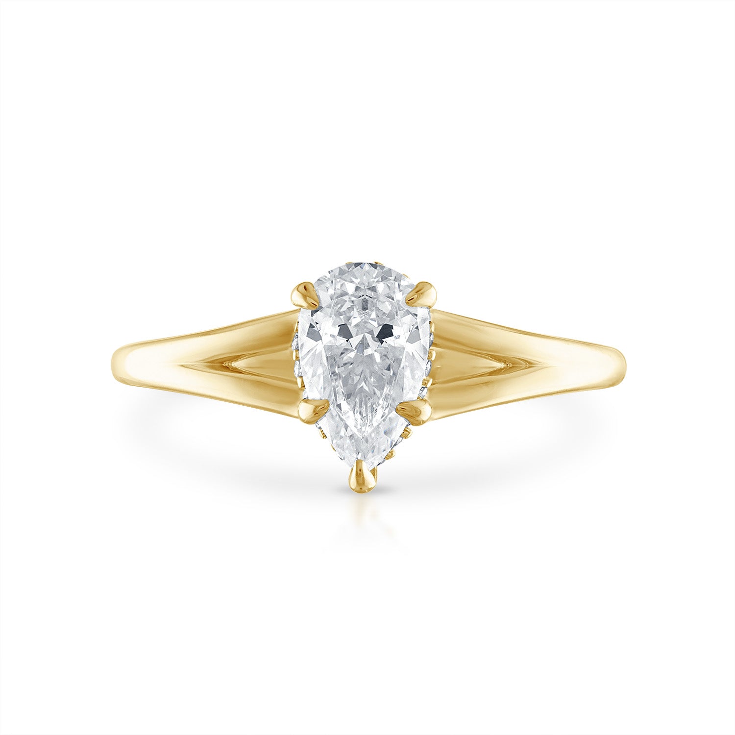 Pear Split Shank Engagement Ring in Yellow Gold