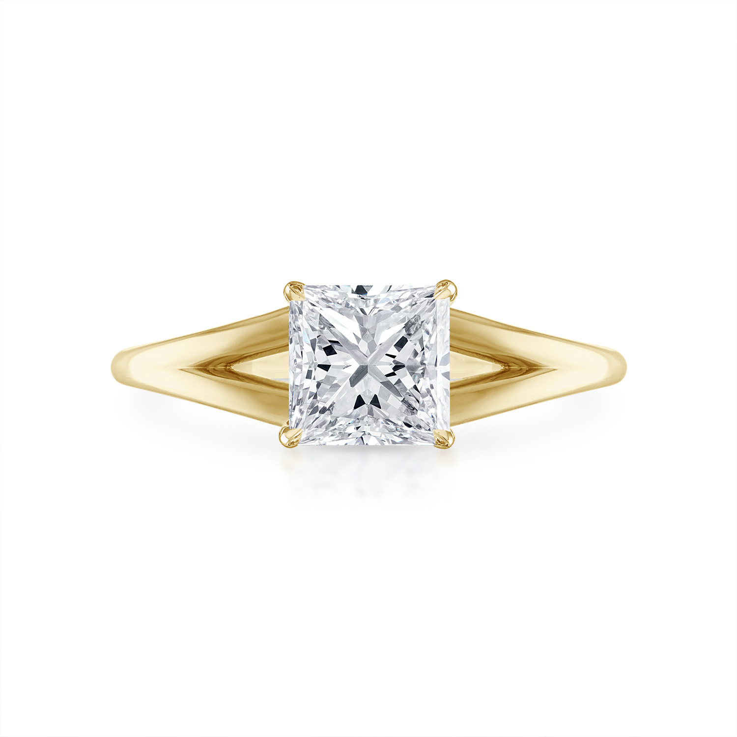 Princess Split Shank Engagement Ring in Yellow Gold