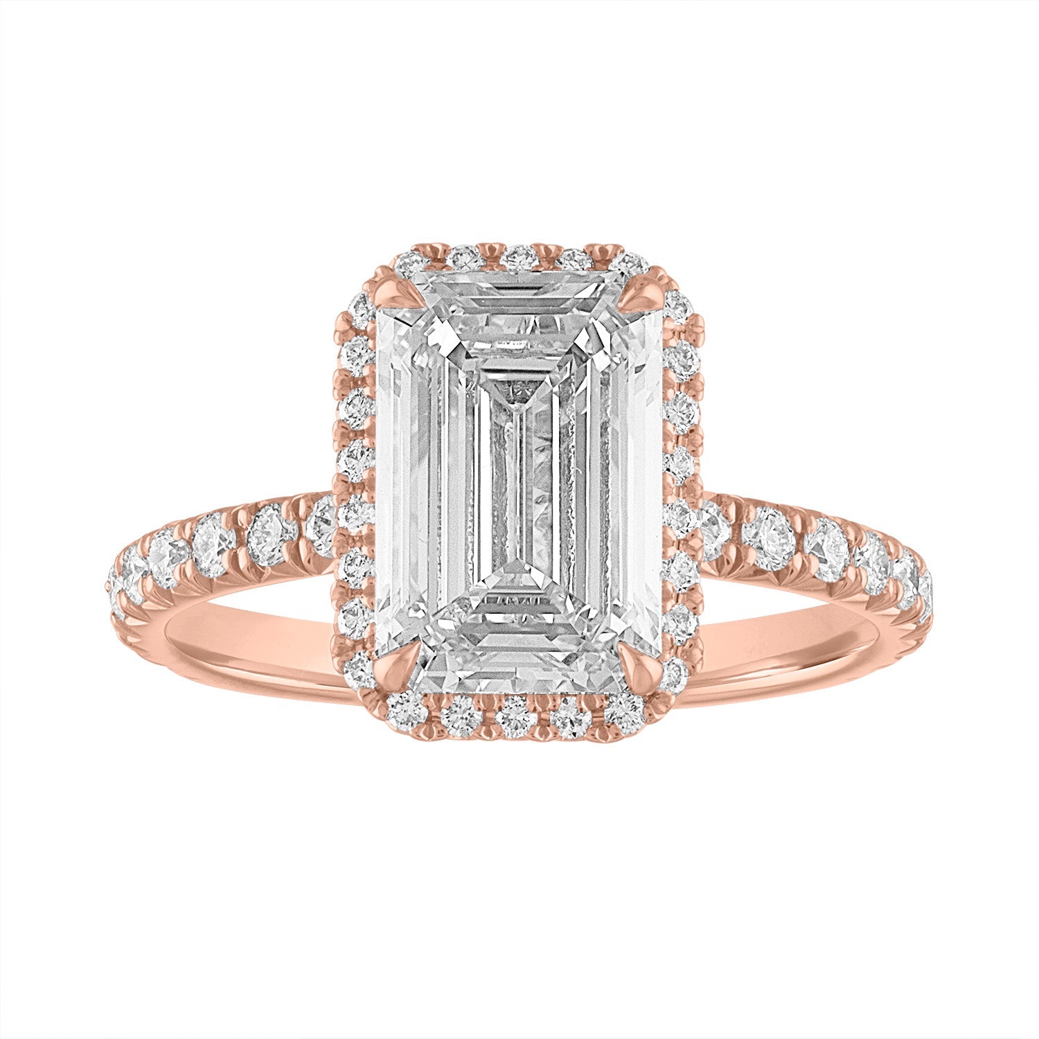 Halo Engagement Ring 14K Rose Gold Emerald